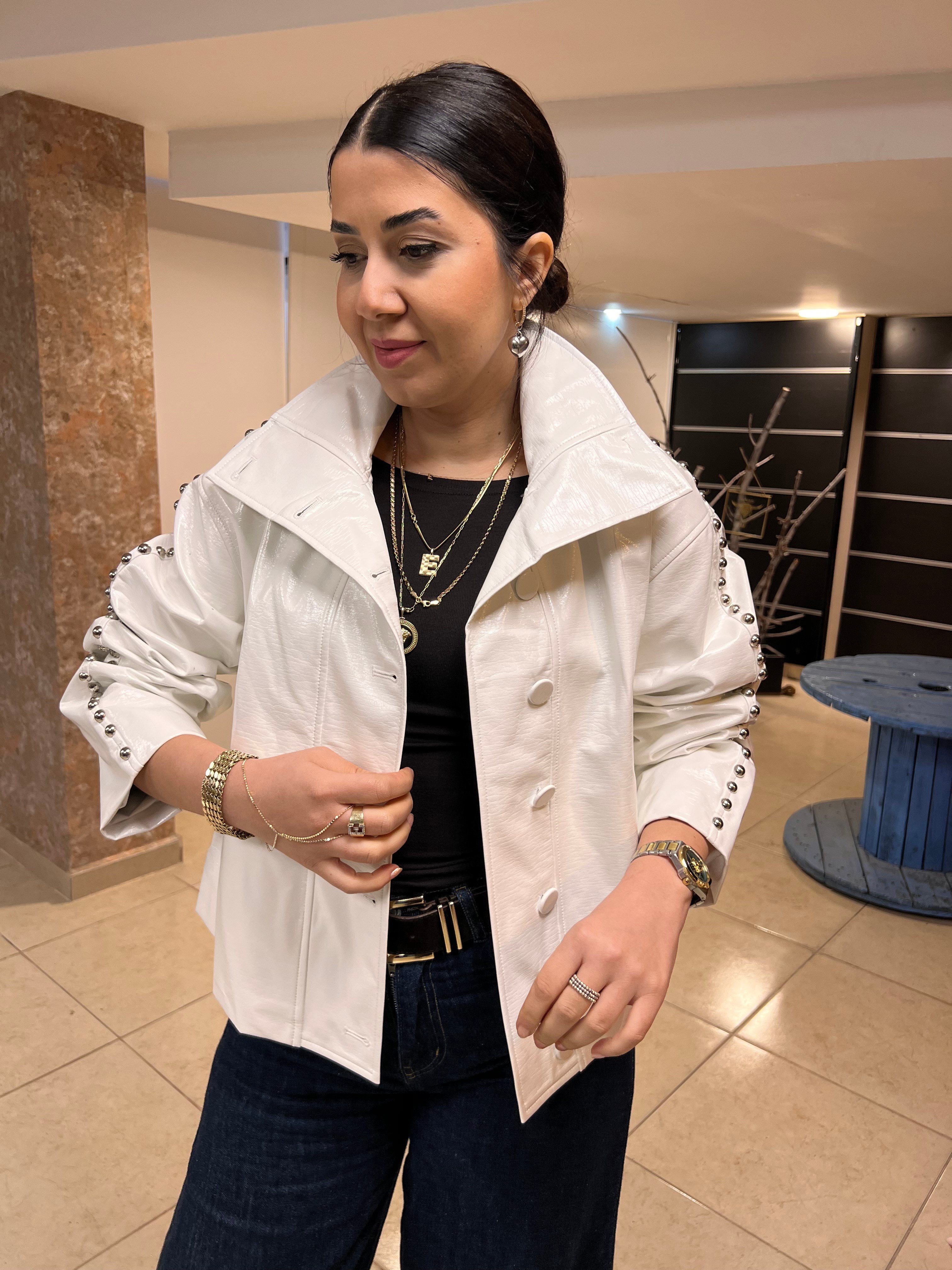 İthal Troklu Deri Ceket Beyaz