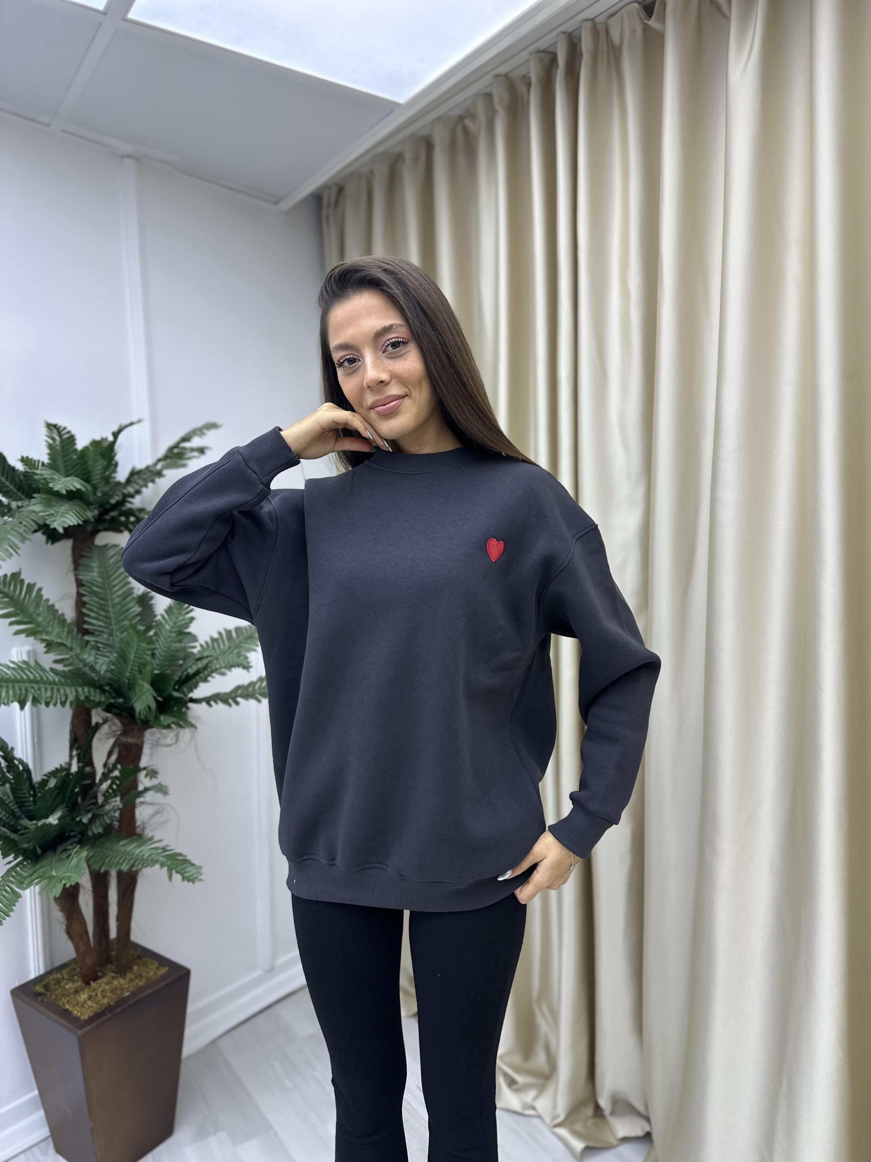 Kalp Detaylı Sweat Antrasit