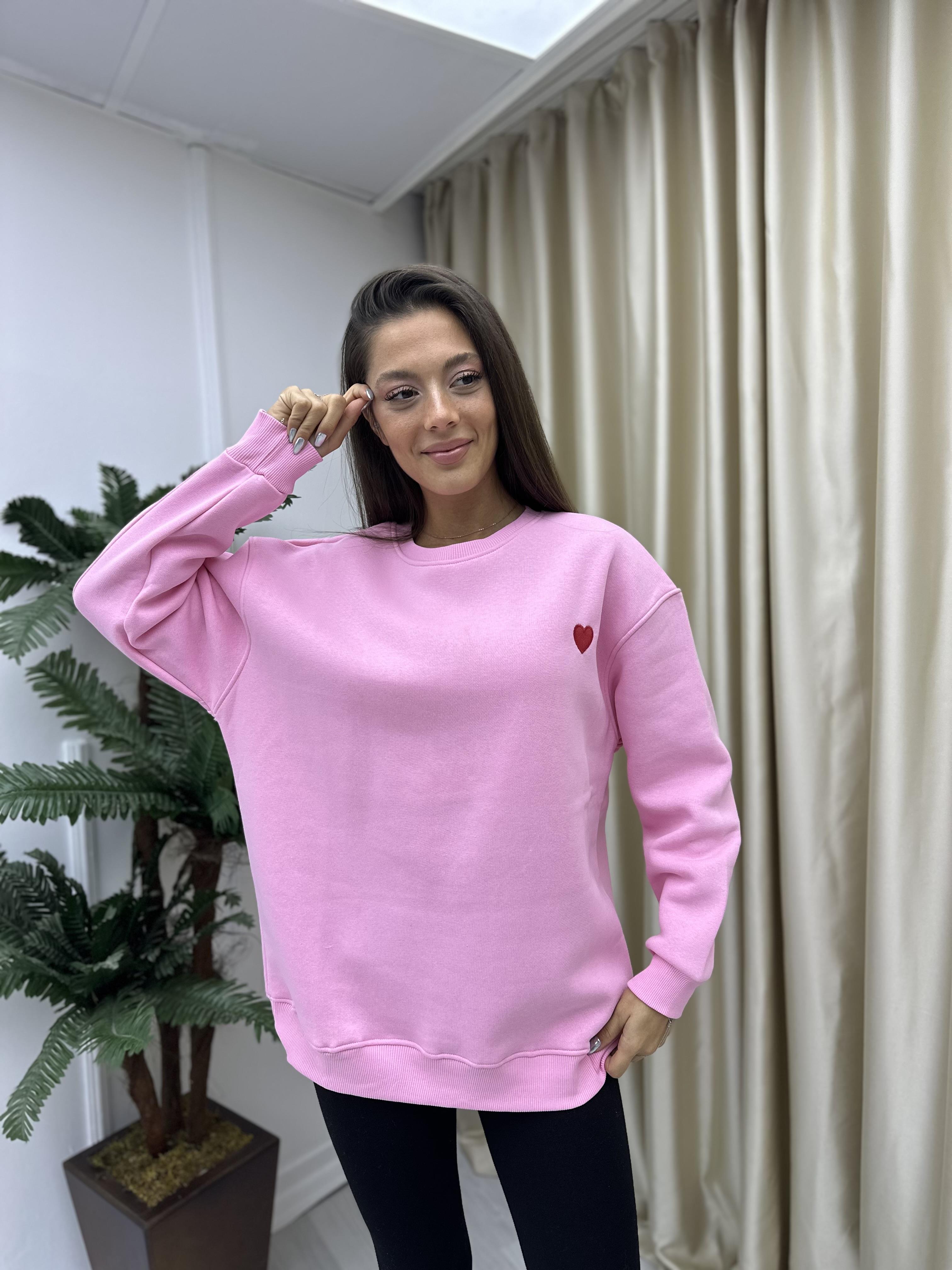 Kalp Detaylı Sweat Pembe