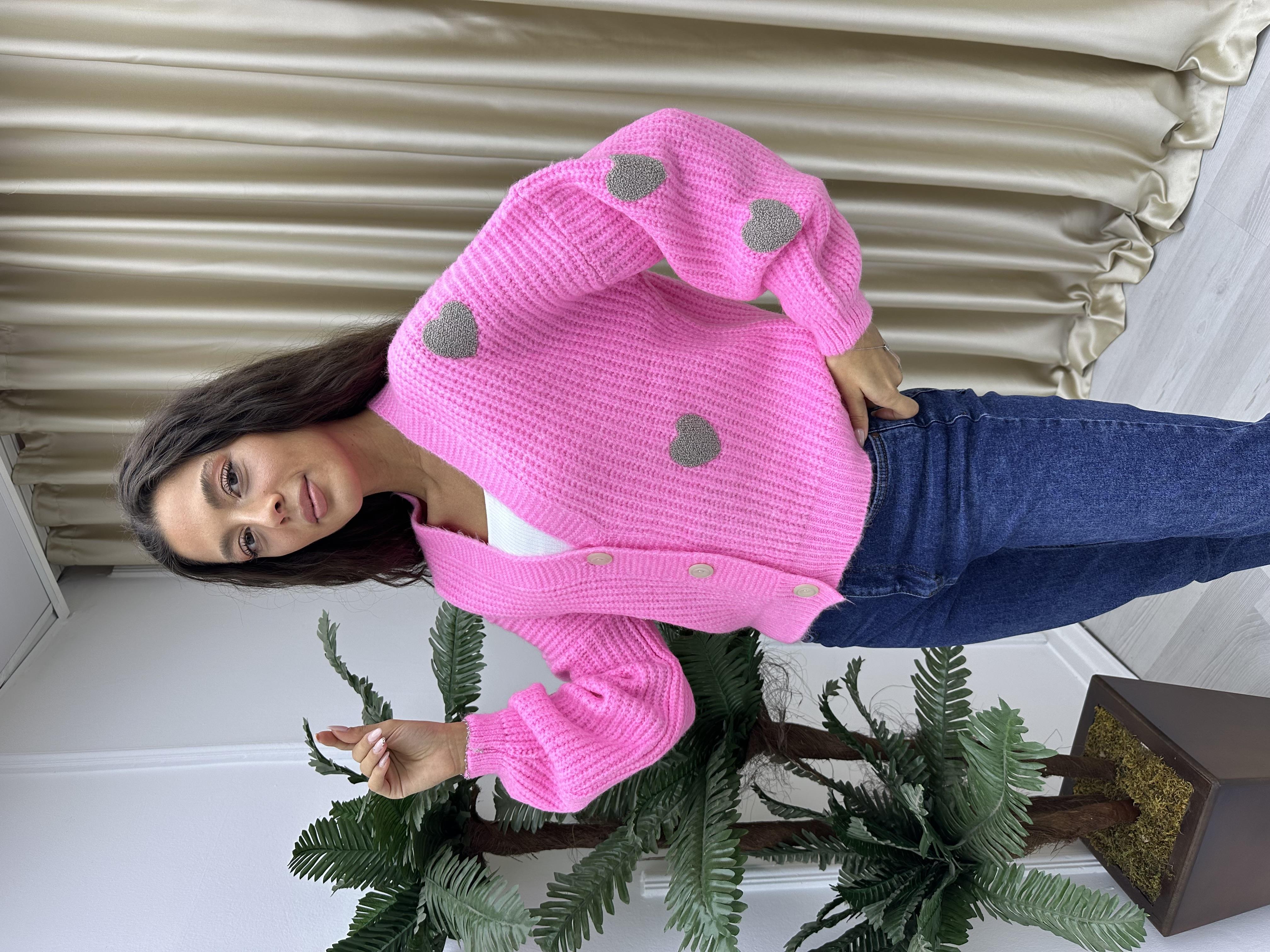 Kalpli Üç Düğmeli Hırka Pembe