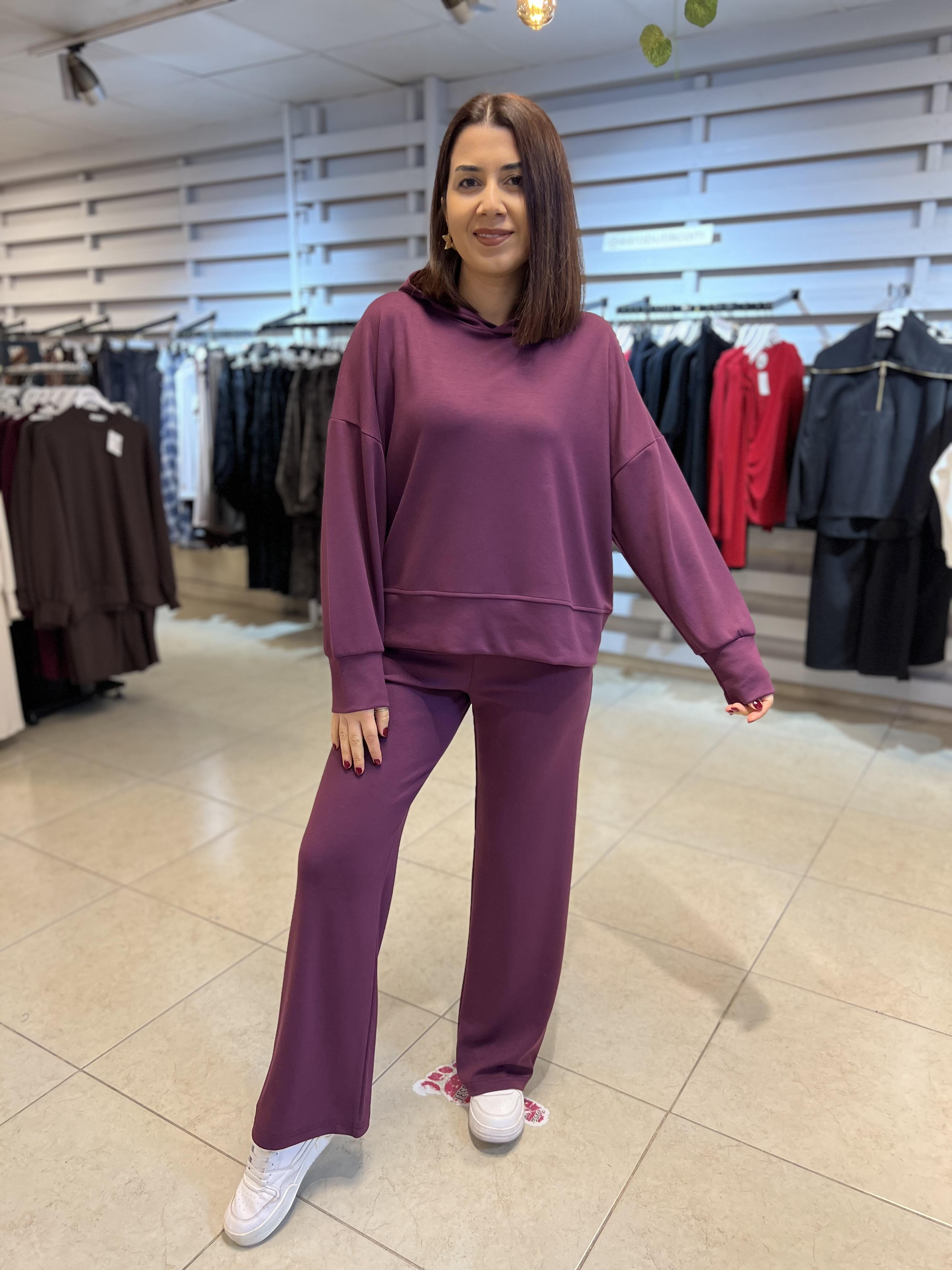 Kapişonlu Modal Takım Mürdüm