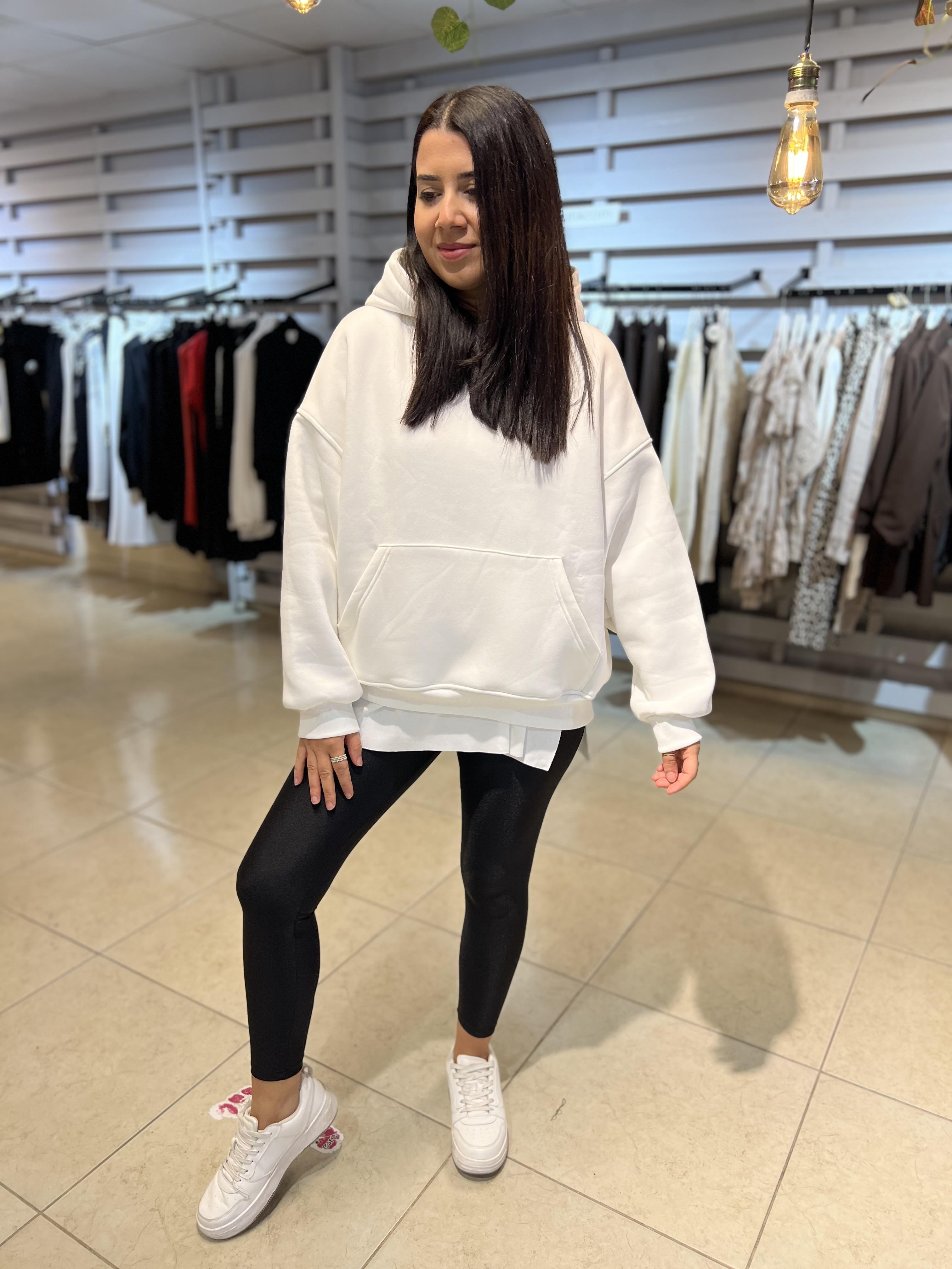 Kapişonlu Şardonlu Sweat Ekru