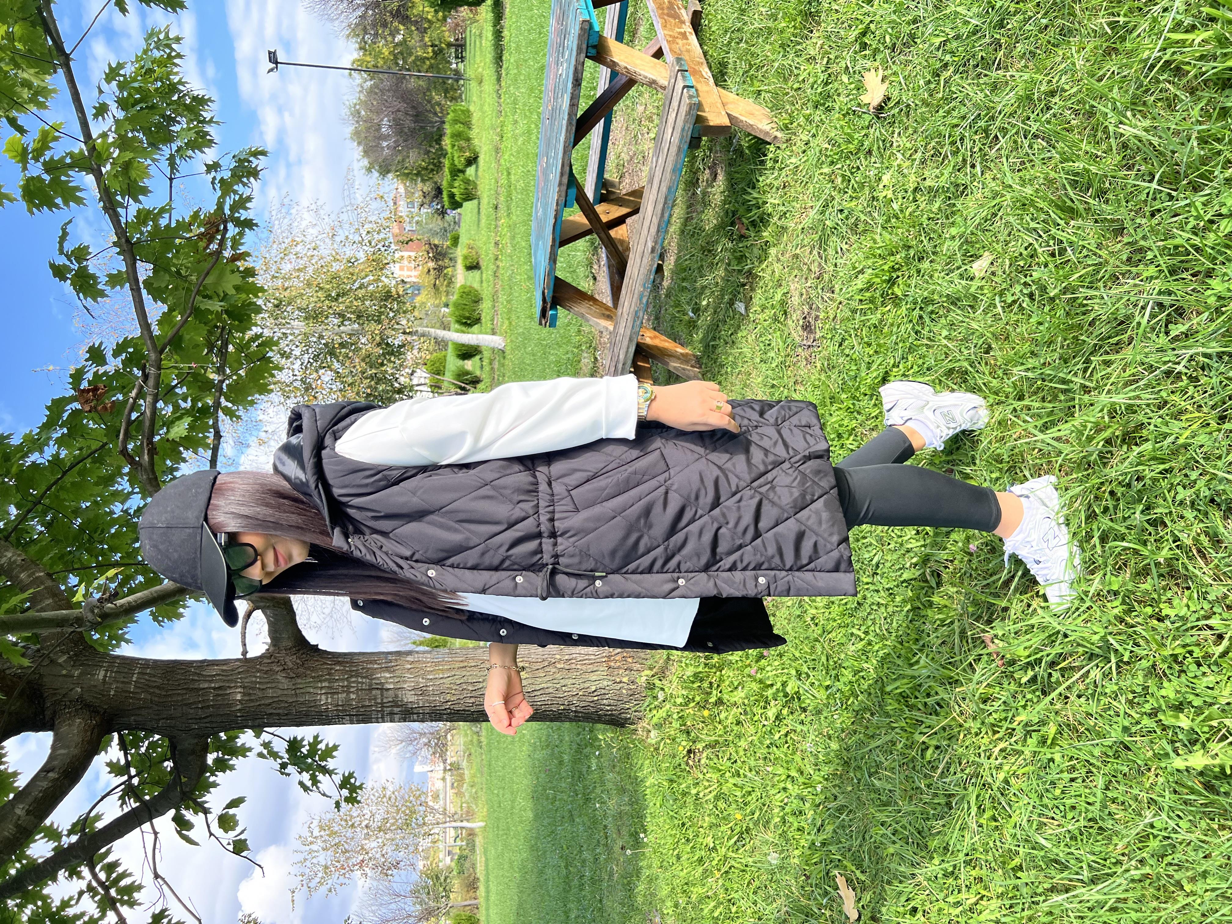Kapitone Uzun Şişme Yelek Siyah