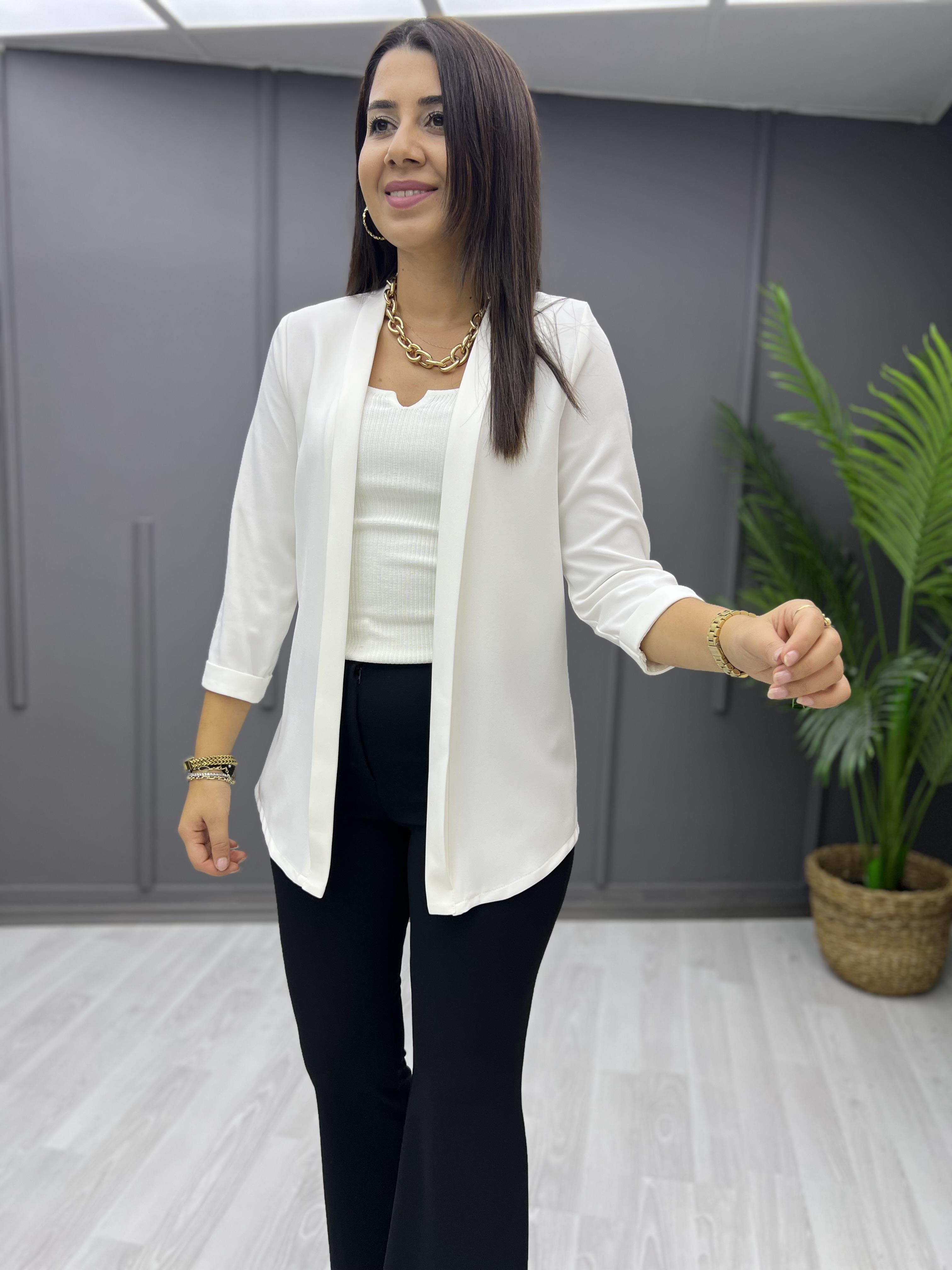 Katlama Yaka Kumaş Ceket Beyaz