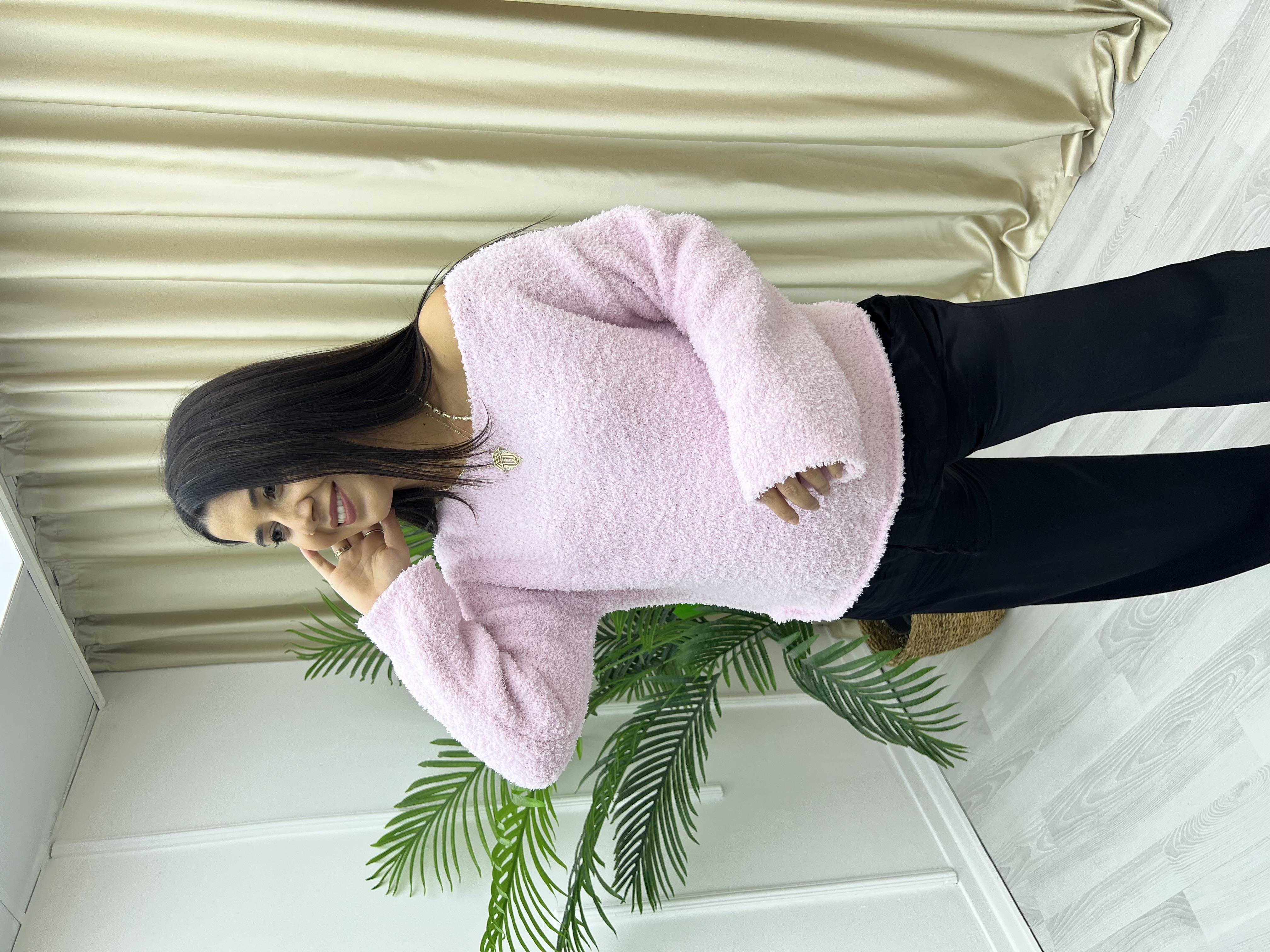 Kayık Yaka Havlu Triko Pembe