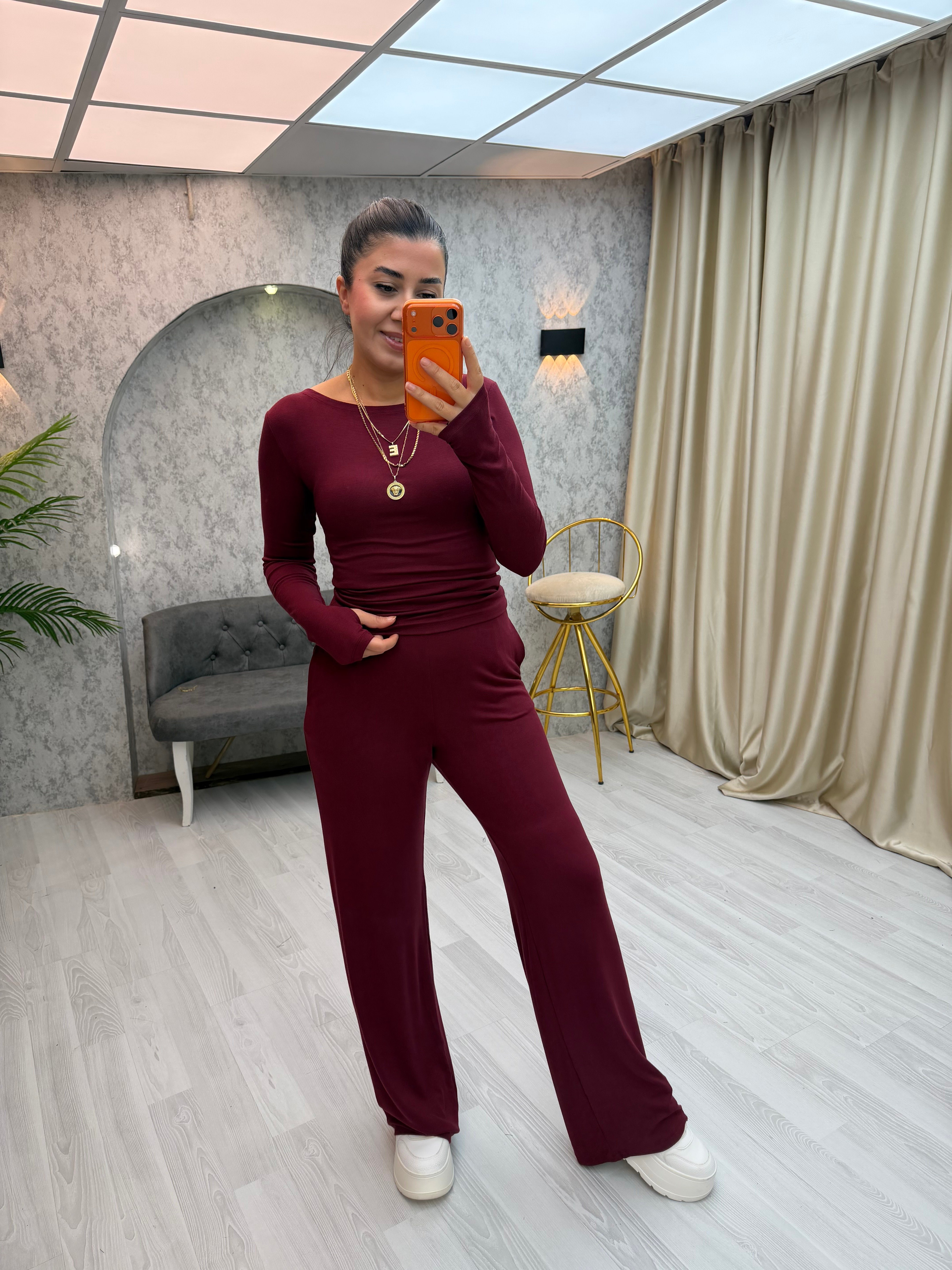 Kayık Yaka Takım Bordo