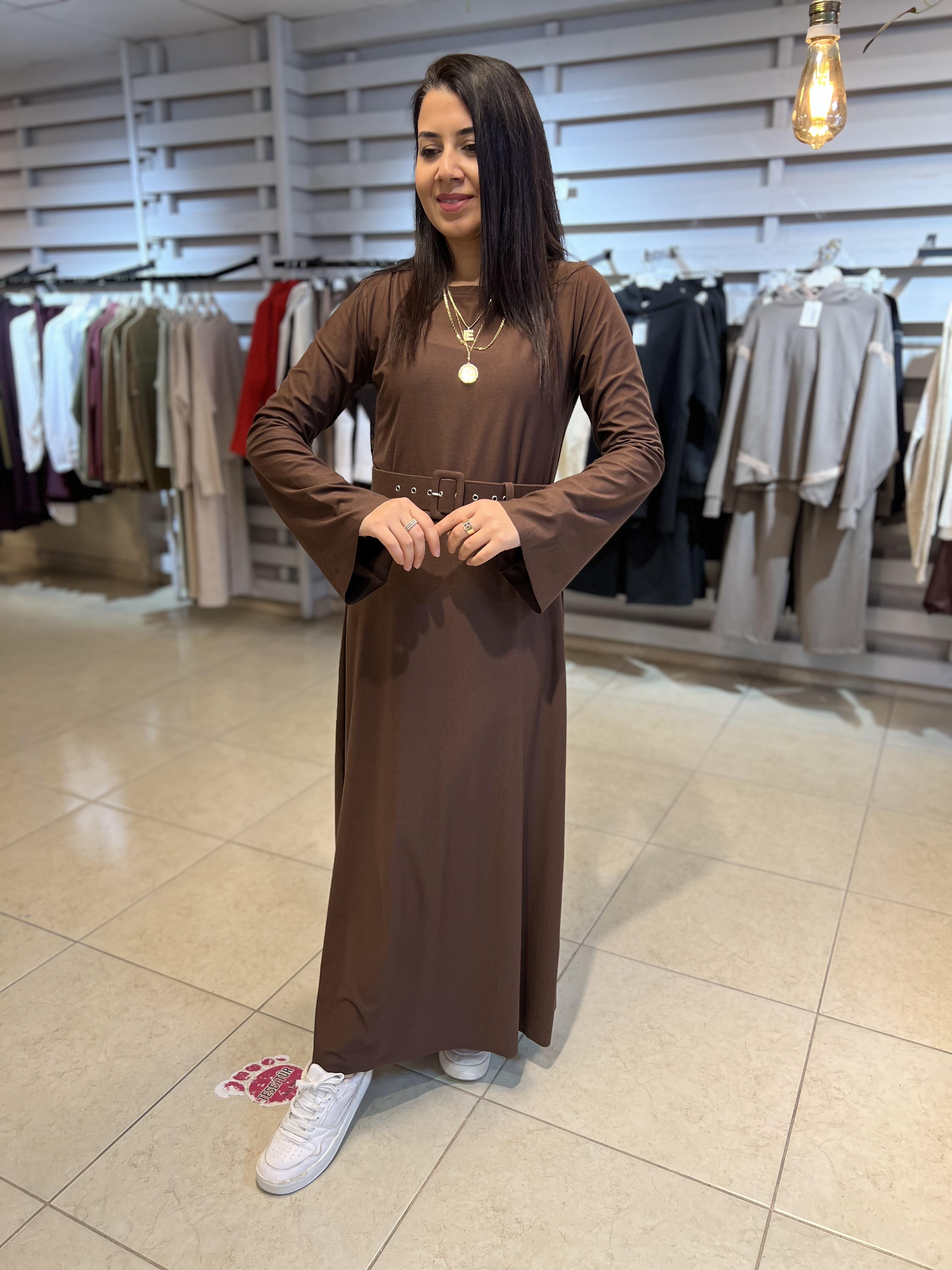 Kemerli Basic Süet Elbise Kahverengi