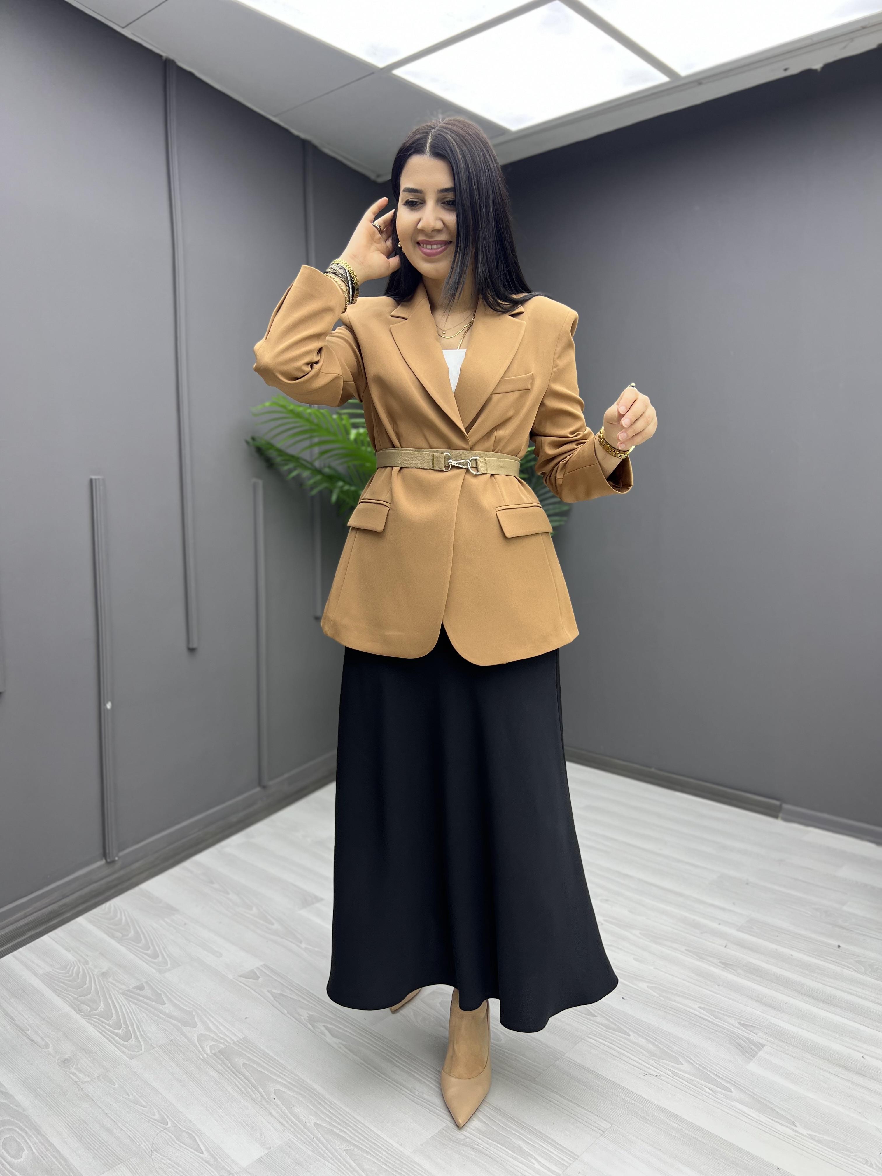 Kemerli Blazer Ceket Bej
