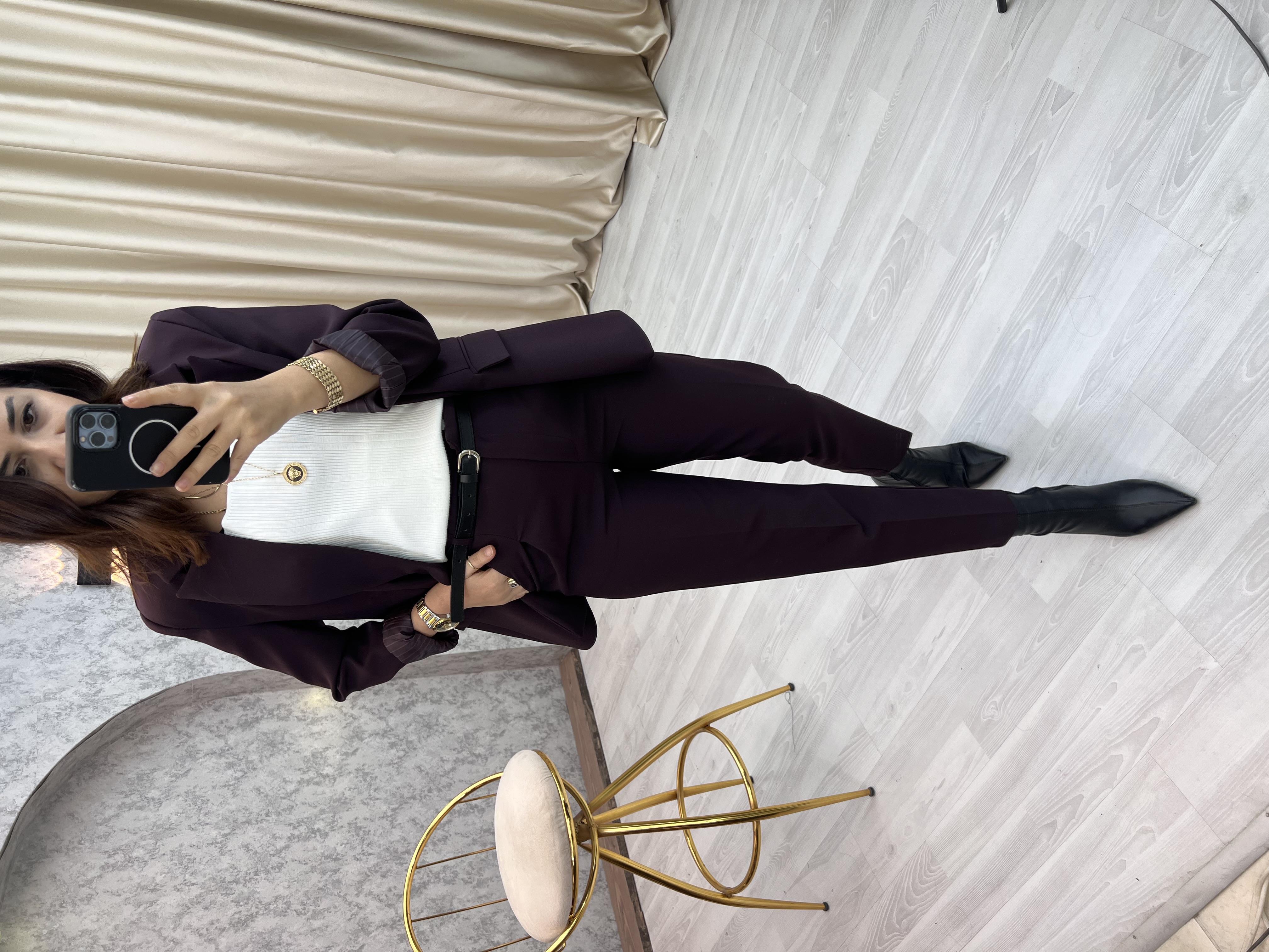 Kemerli Pantolon Mürdüm