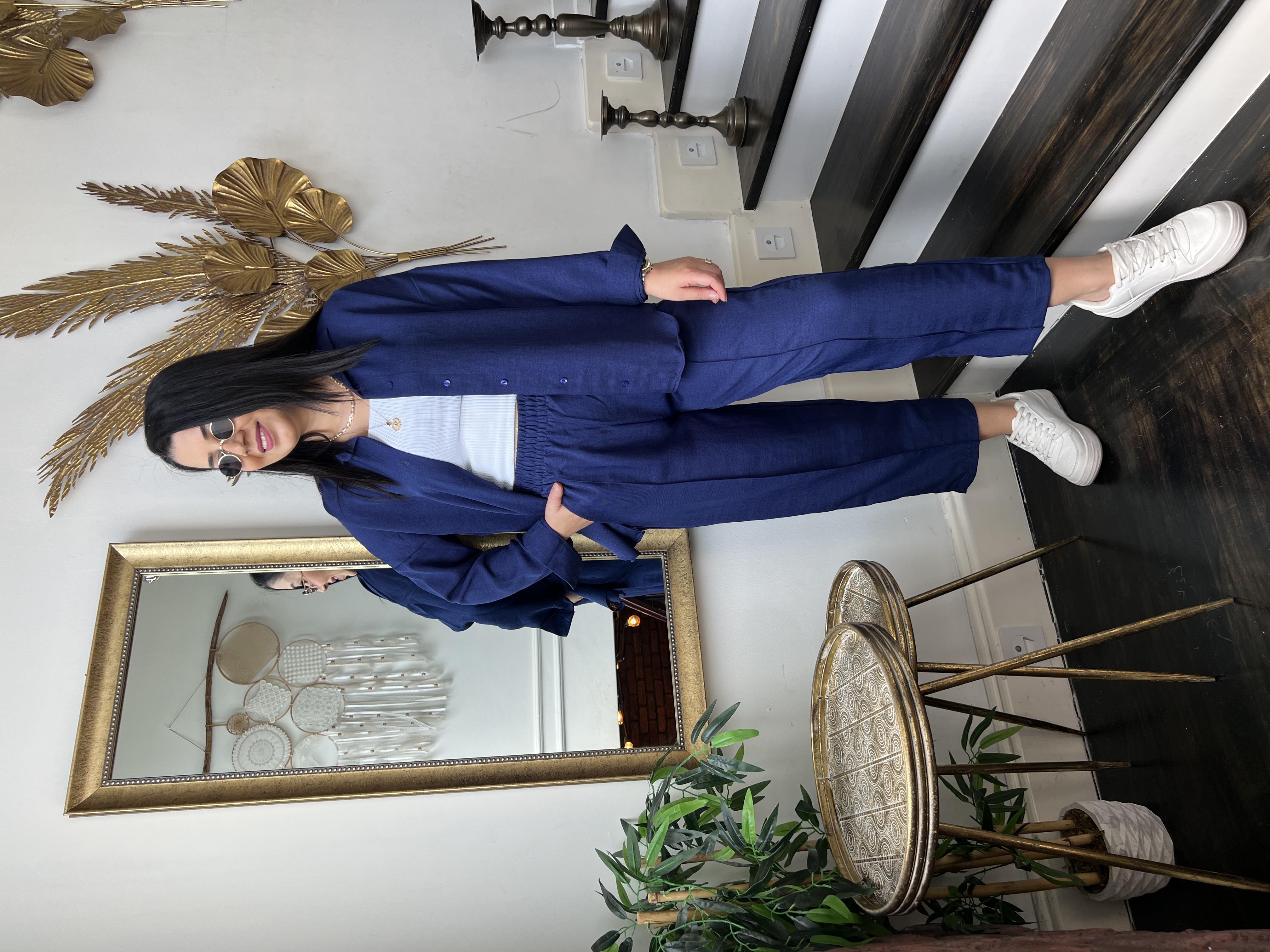 Keten Gömlek Pantolon Takım Lacivert