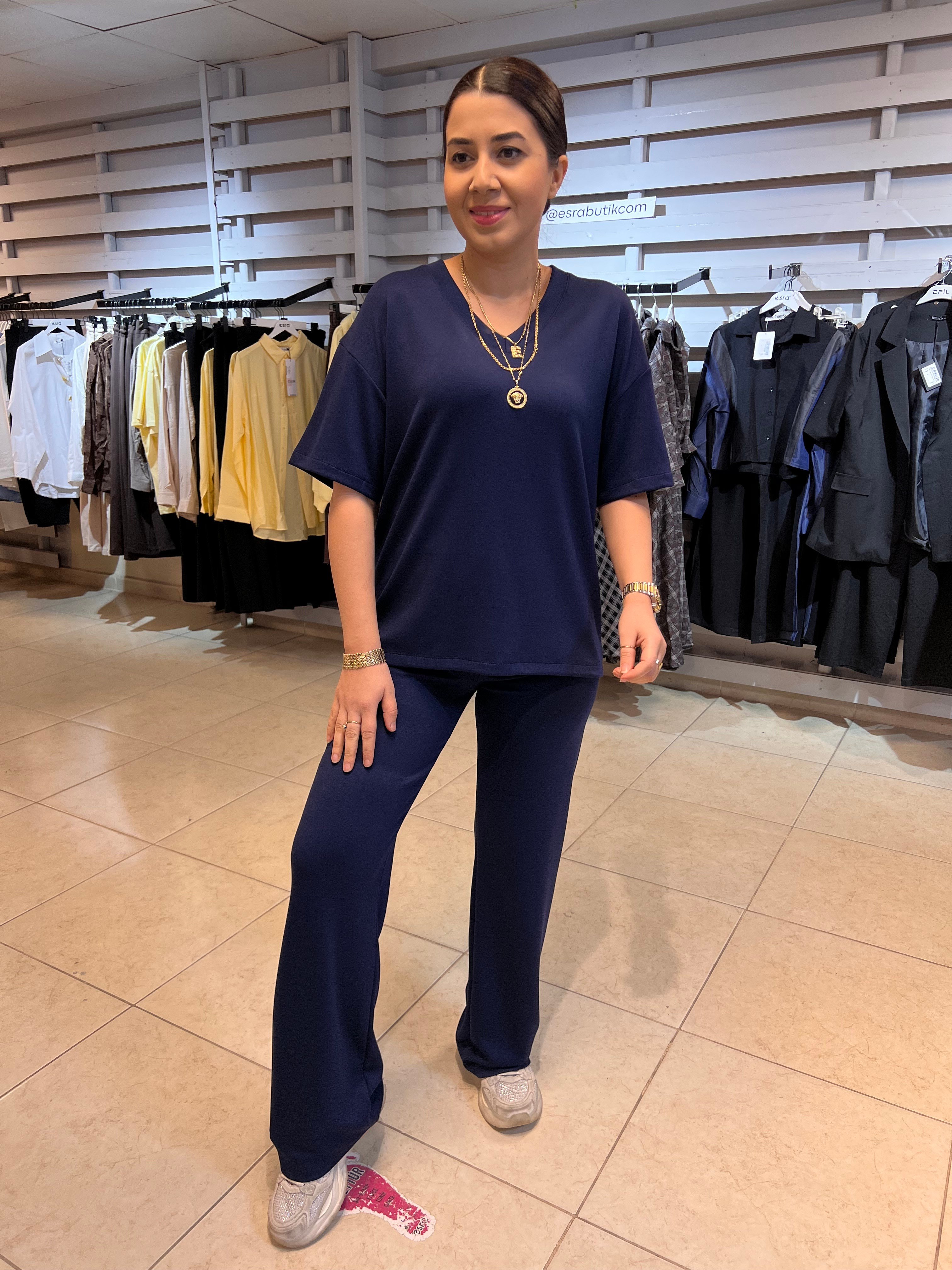 Kısa Kol V Yaka Modal Takım Lacivert