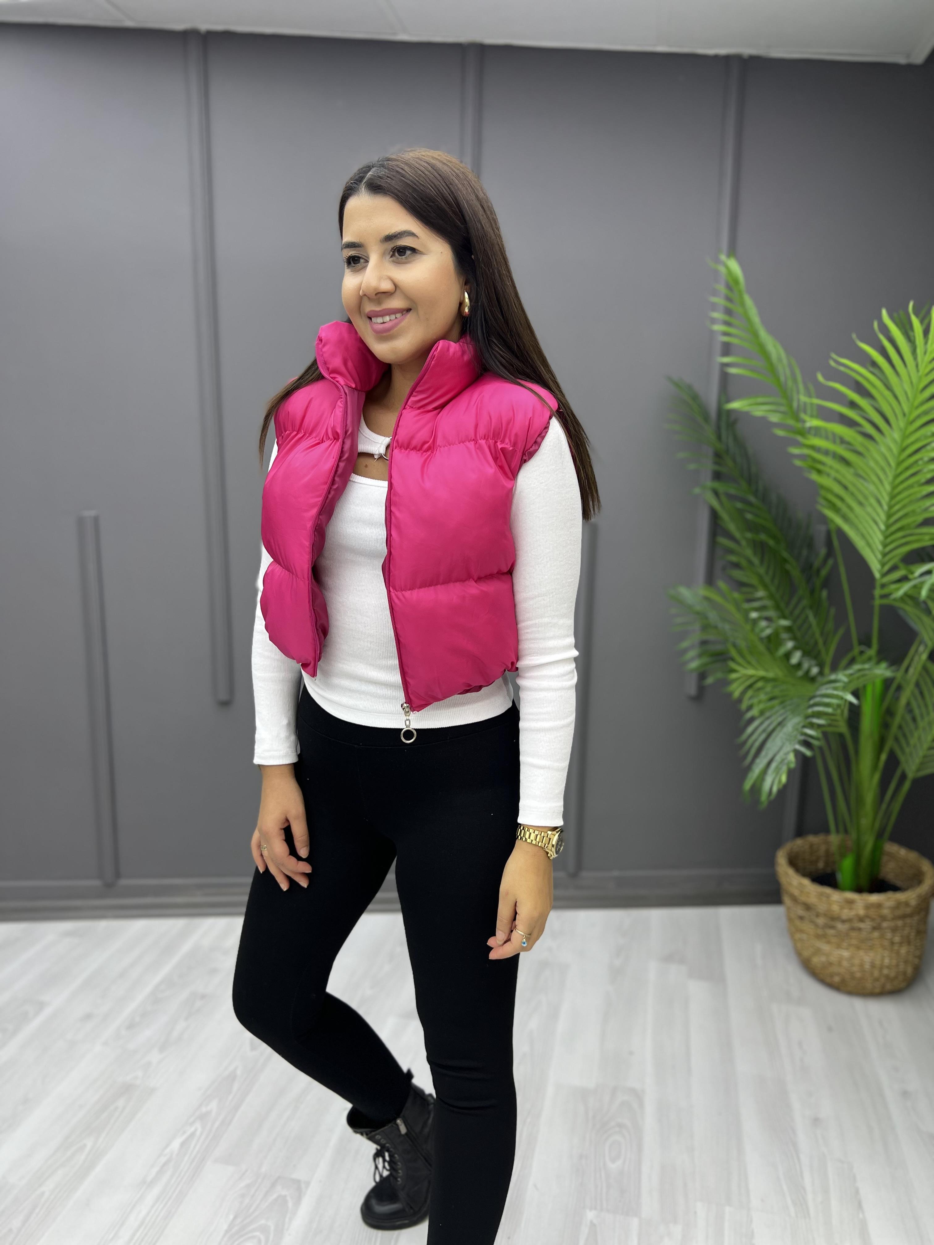 Kısa Şişme Yelek Fuşya