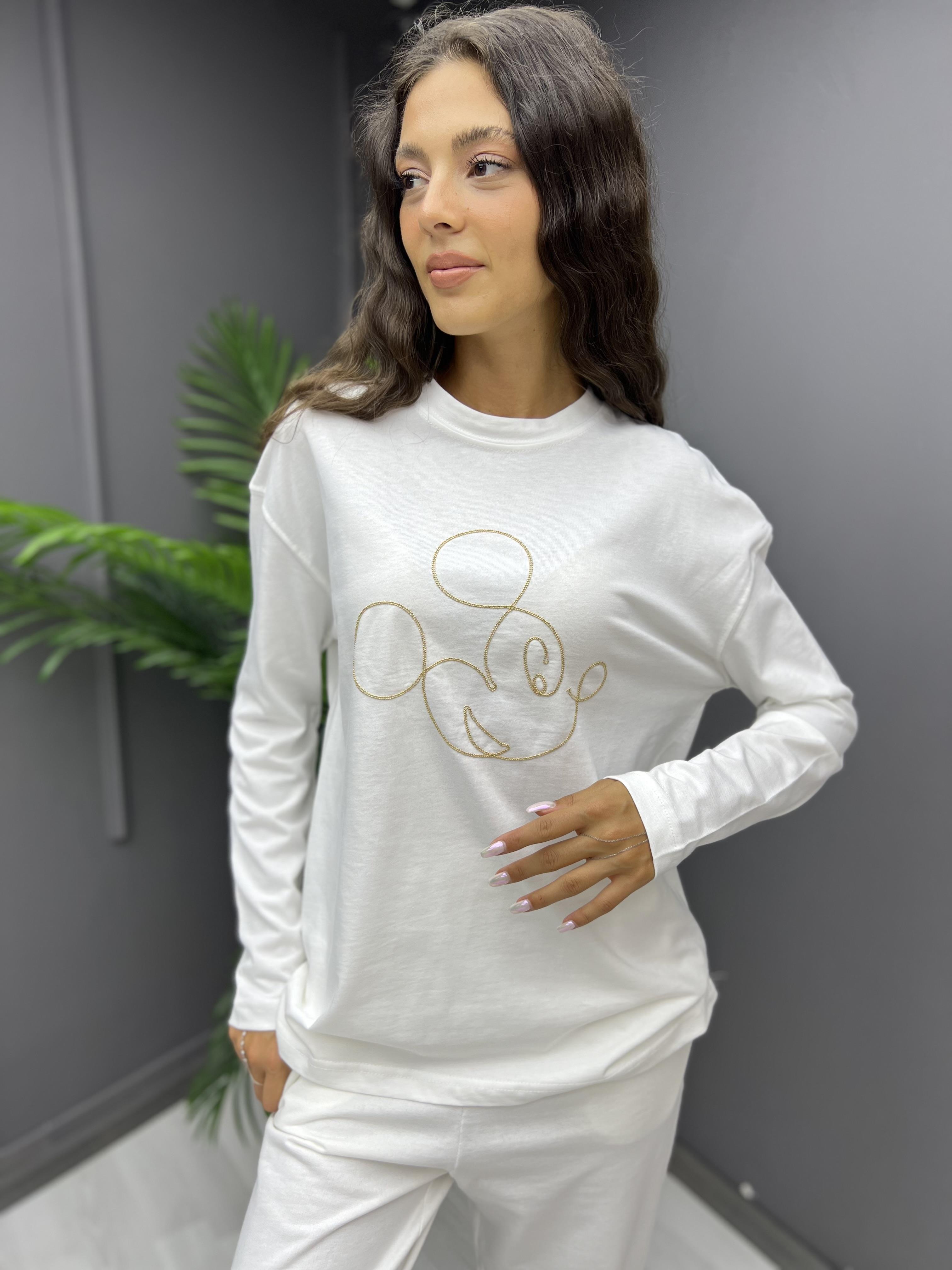Miki İşleme Sweat Ekru