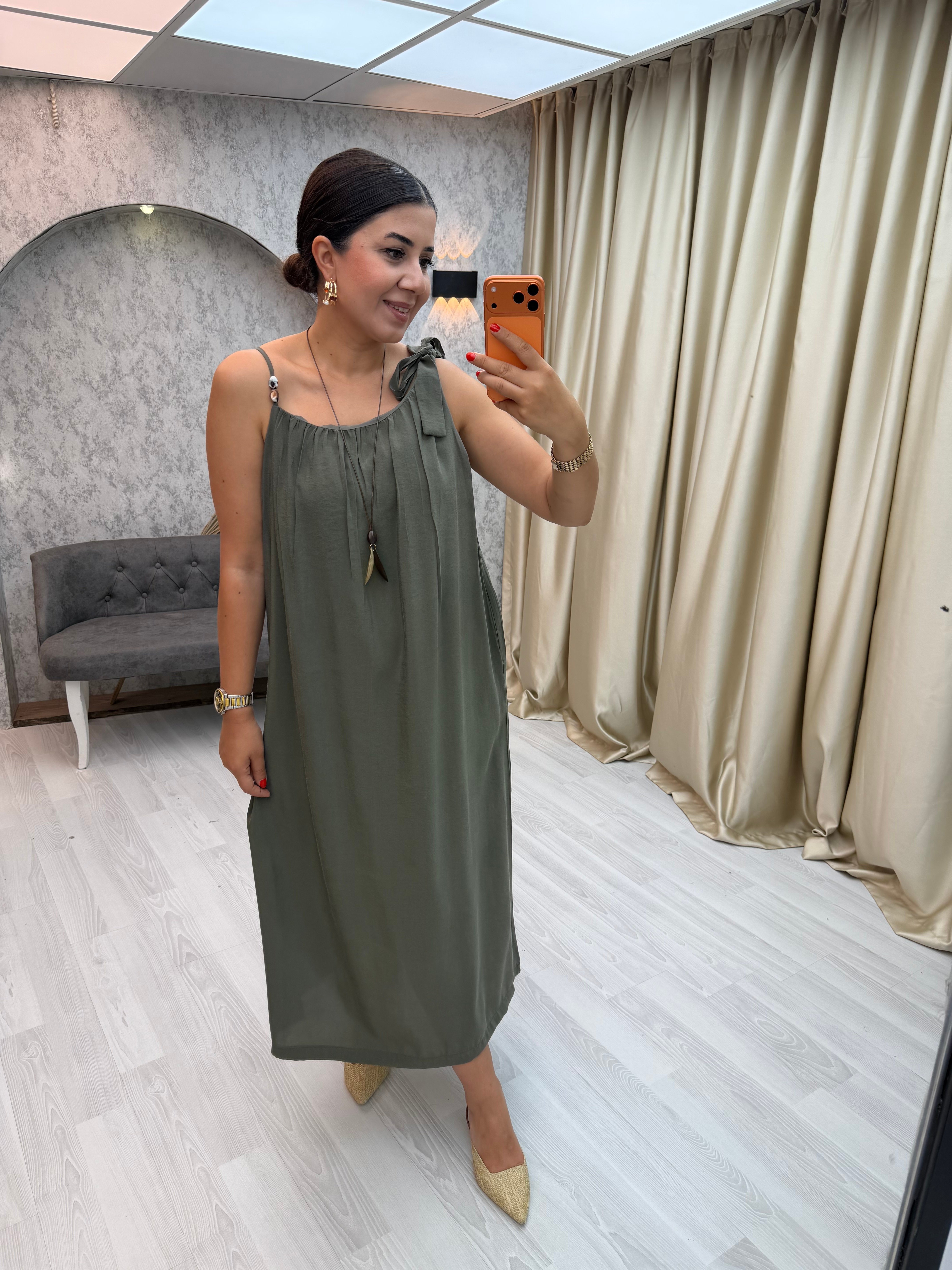 Modal Askılı Elbise Haki