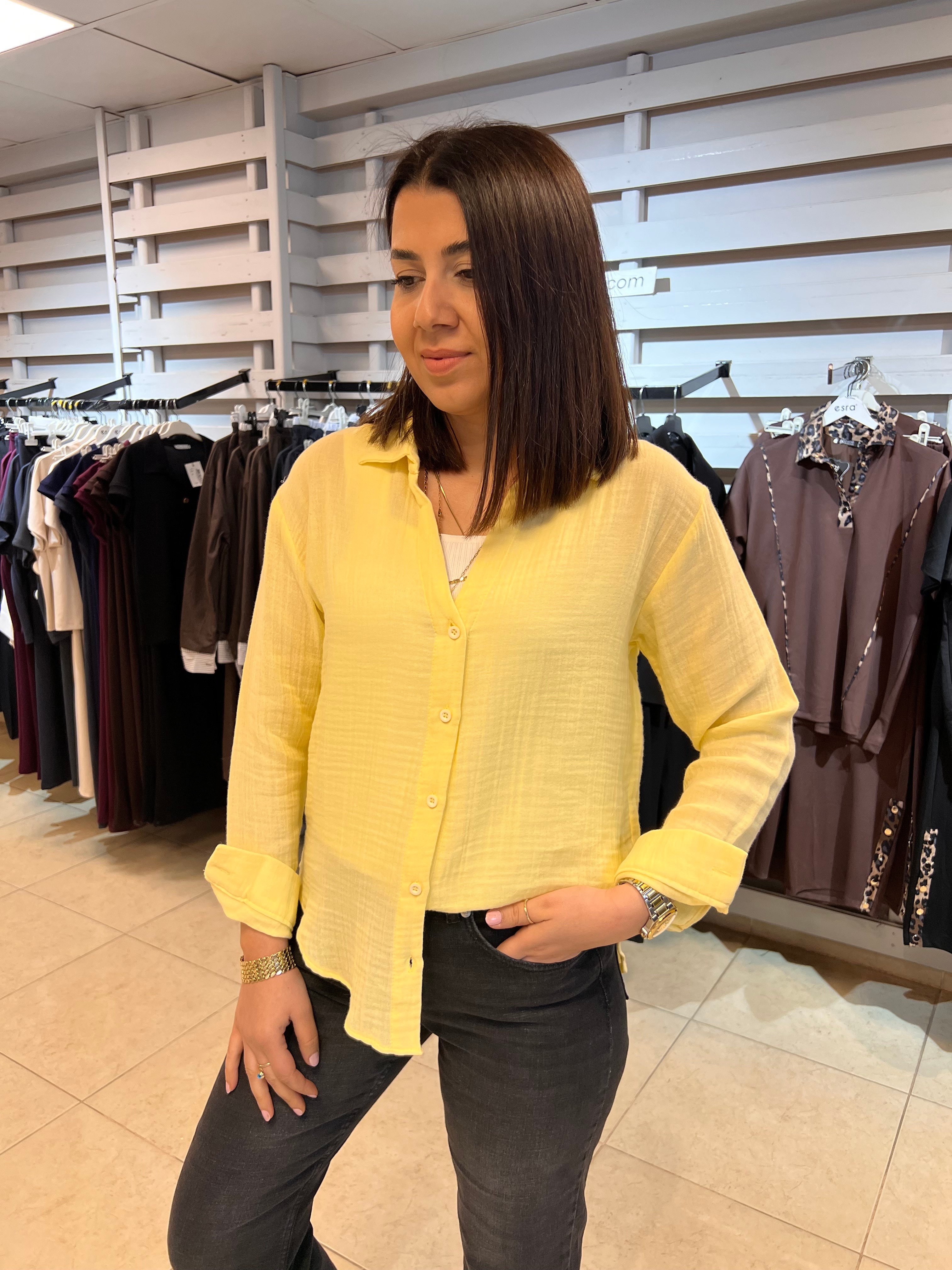 Müslin V Yaka Gömlek Sarı