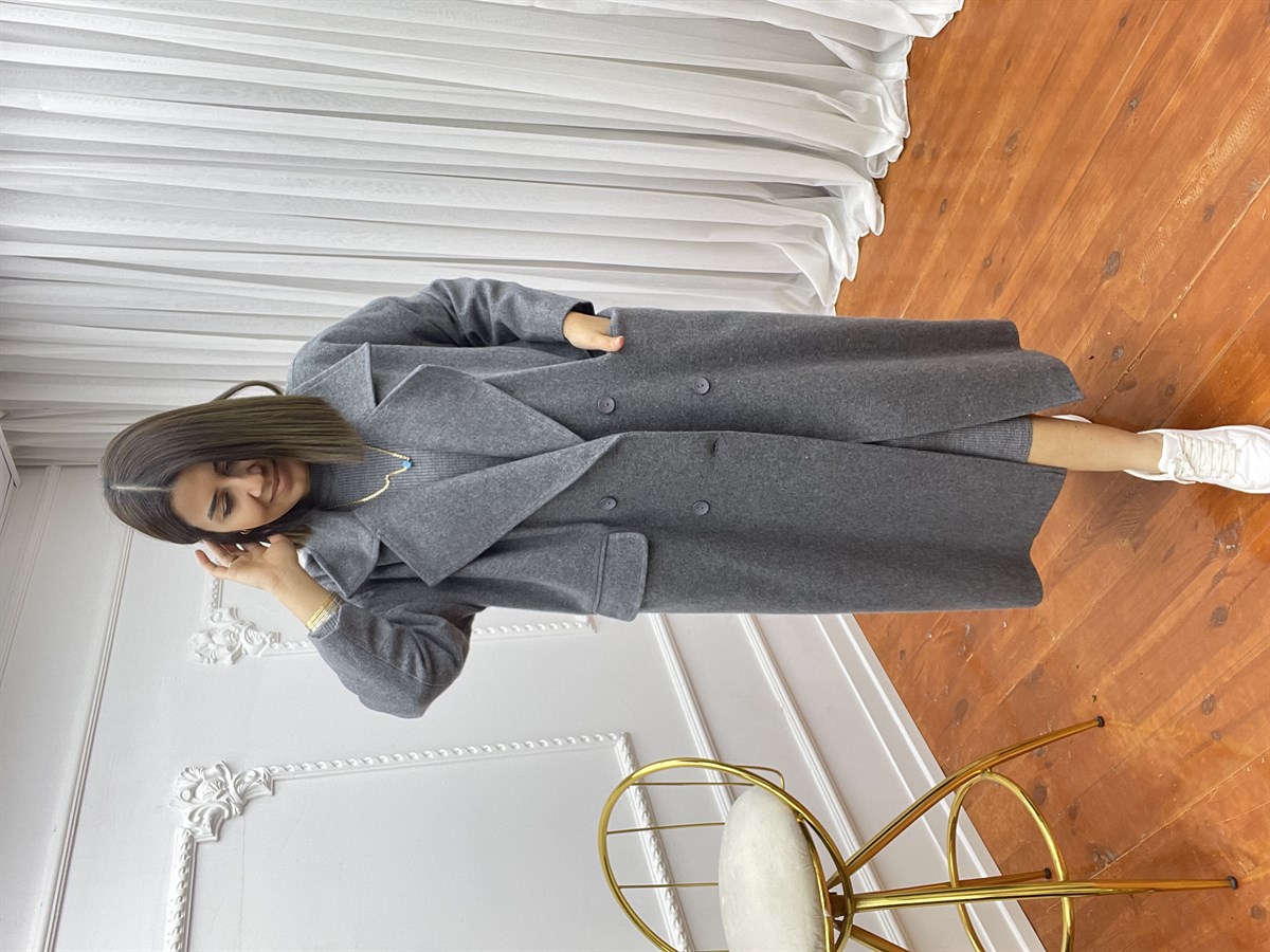 Oversize Düğmeli Kaşe Kaban Antrasit