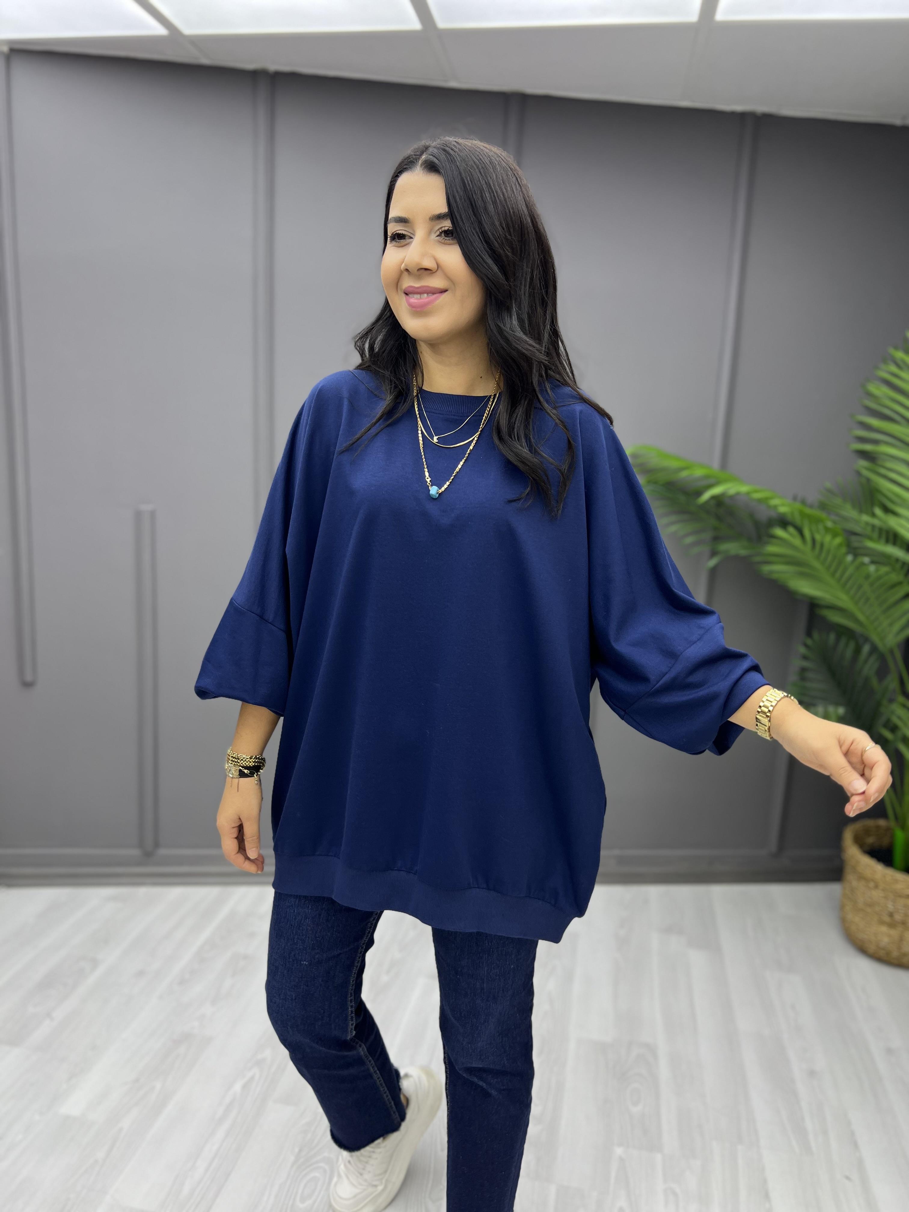 Oversize İki İp Sweat Lacivert