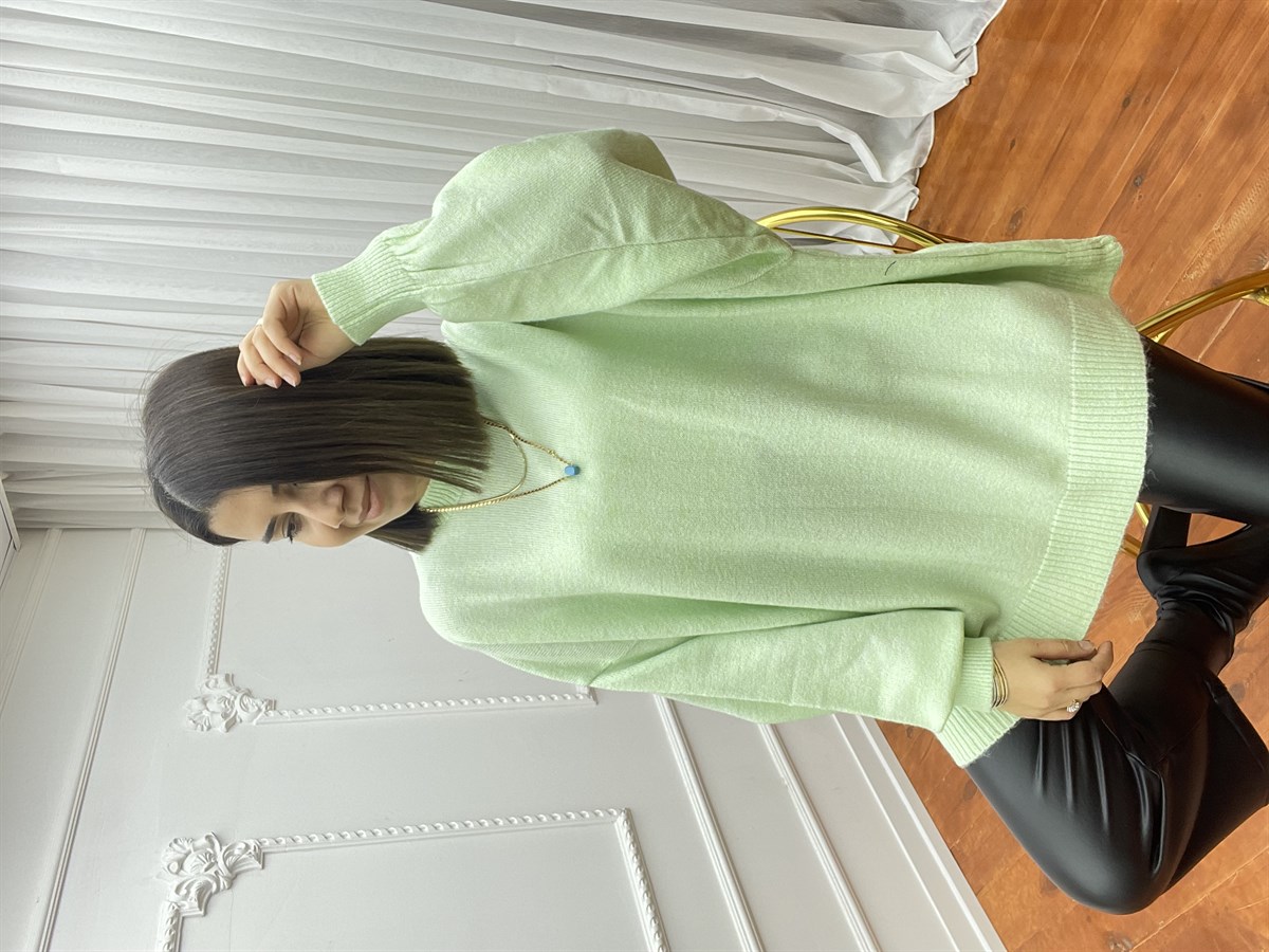 Oversize Kısa Salaş Kazak Yeşil
