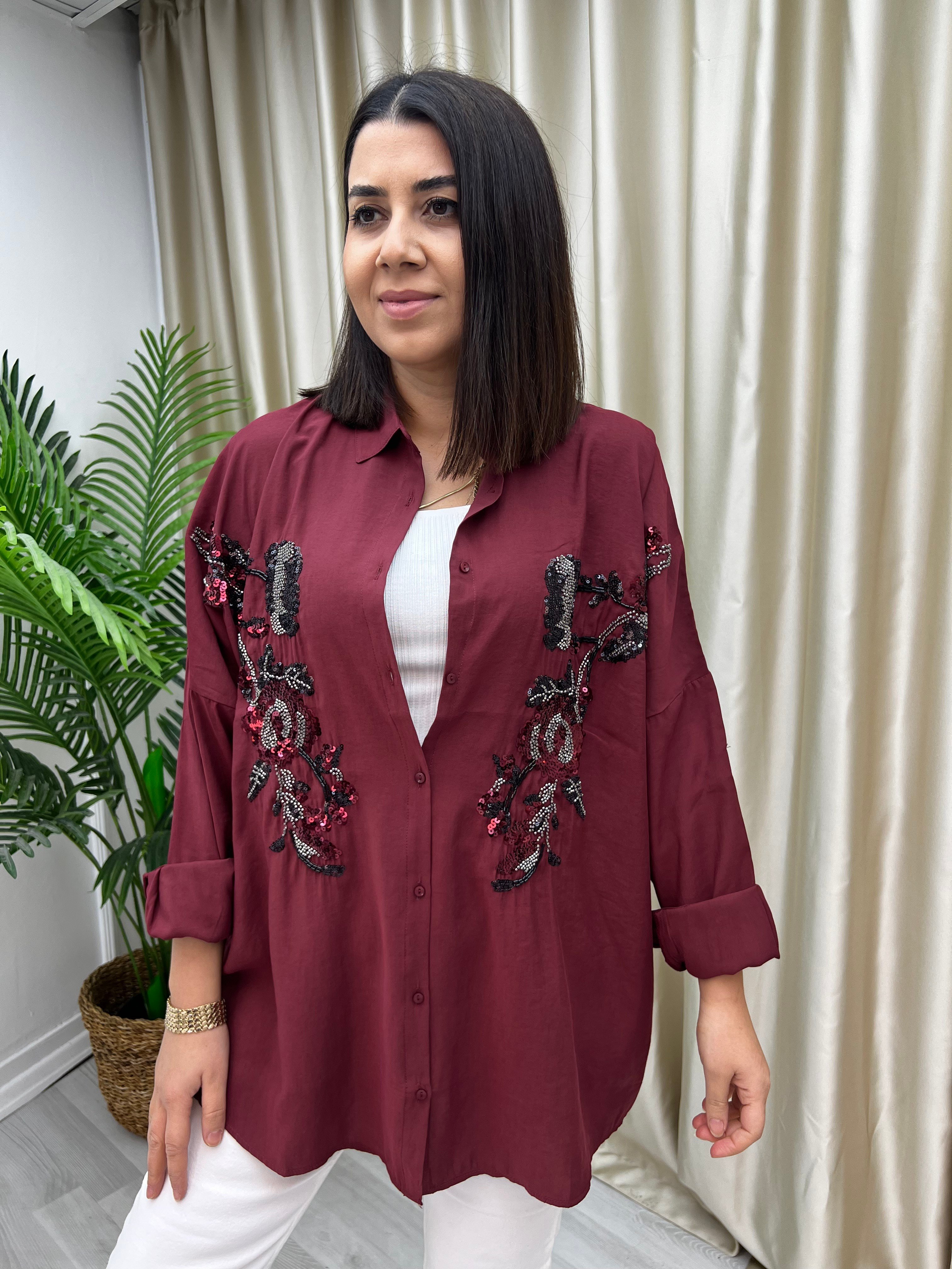 Payet İşleme Gömlek Bordo