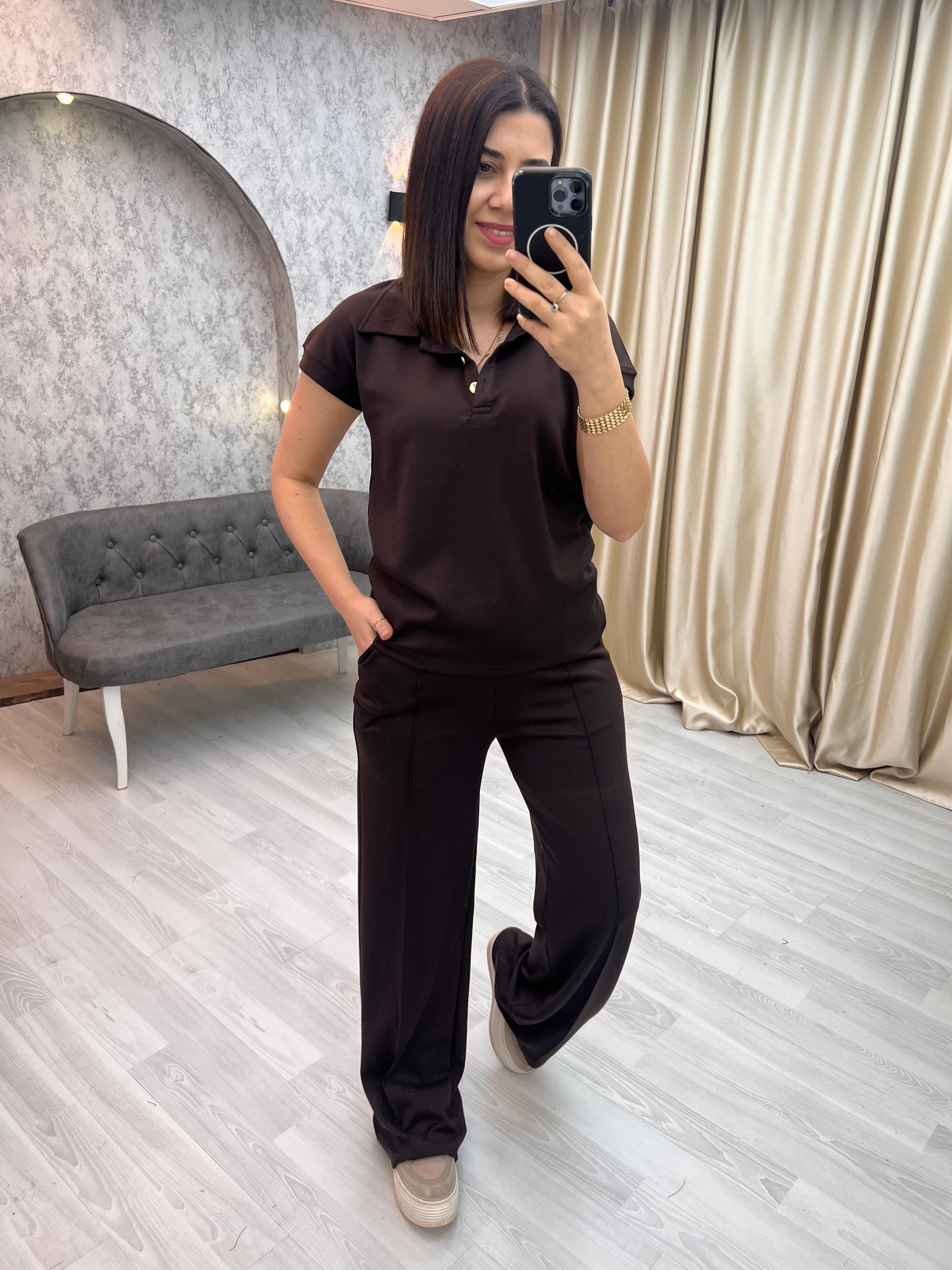 Polo Yaka Modal Takım Kahverengi