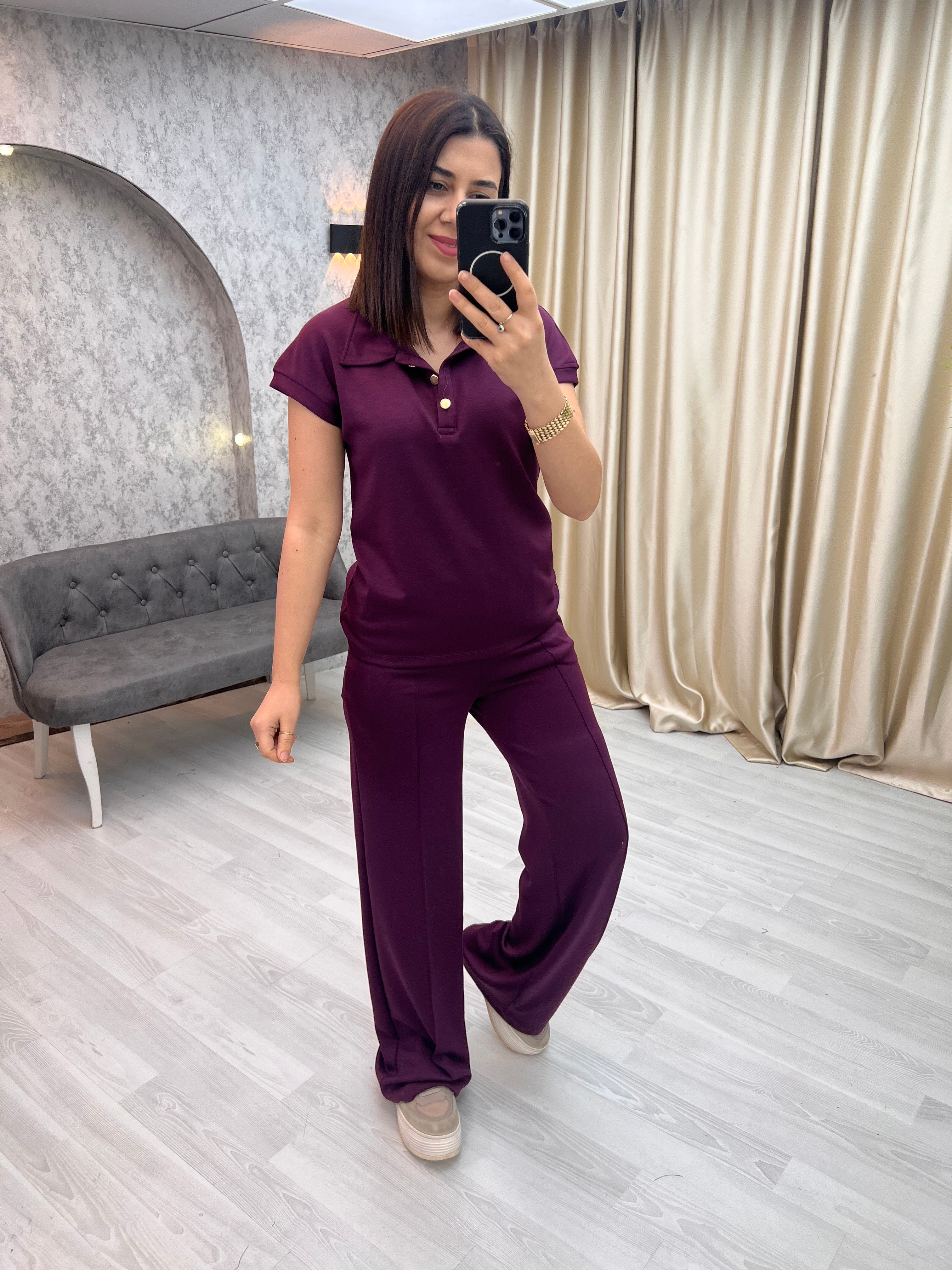 Polo Yaka Modal Takım Mürdüm