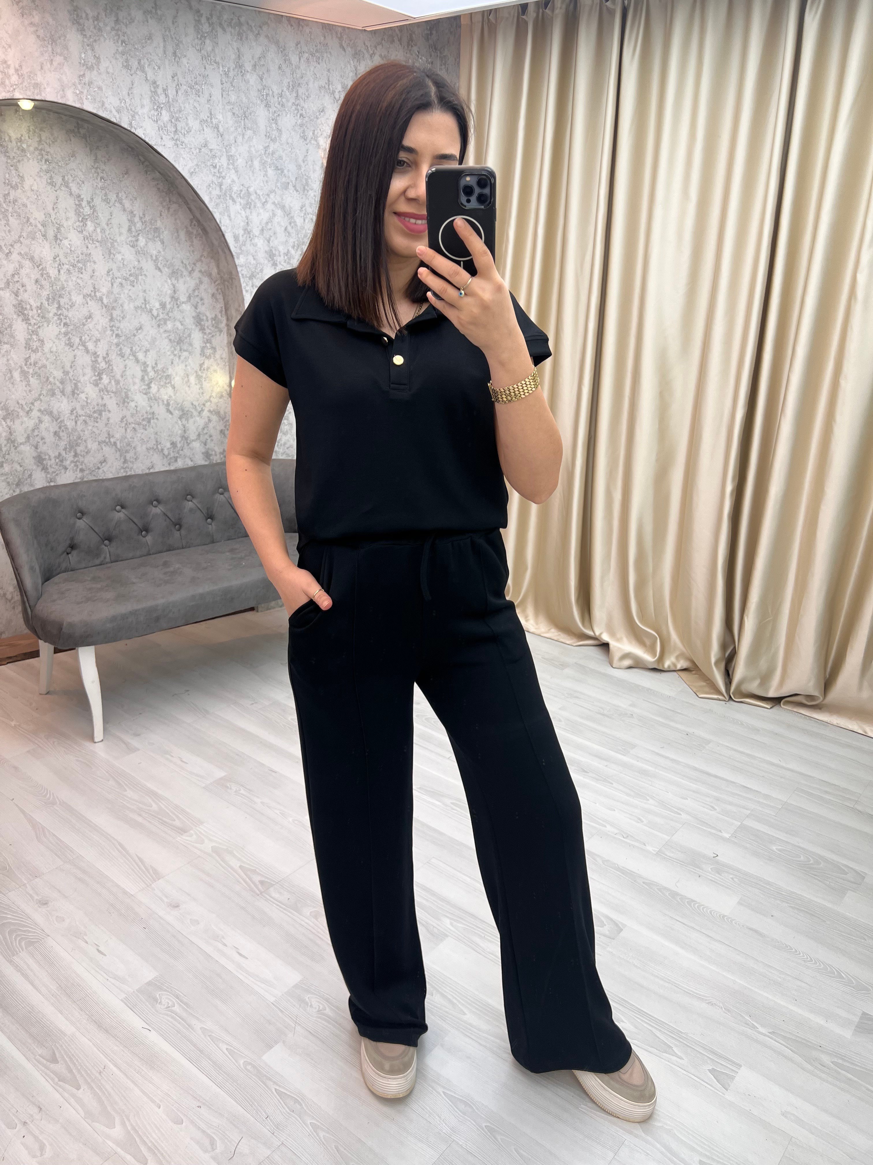 Polo Yaka Modal Takım Siyah