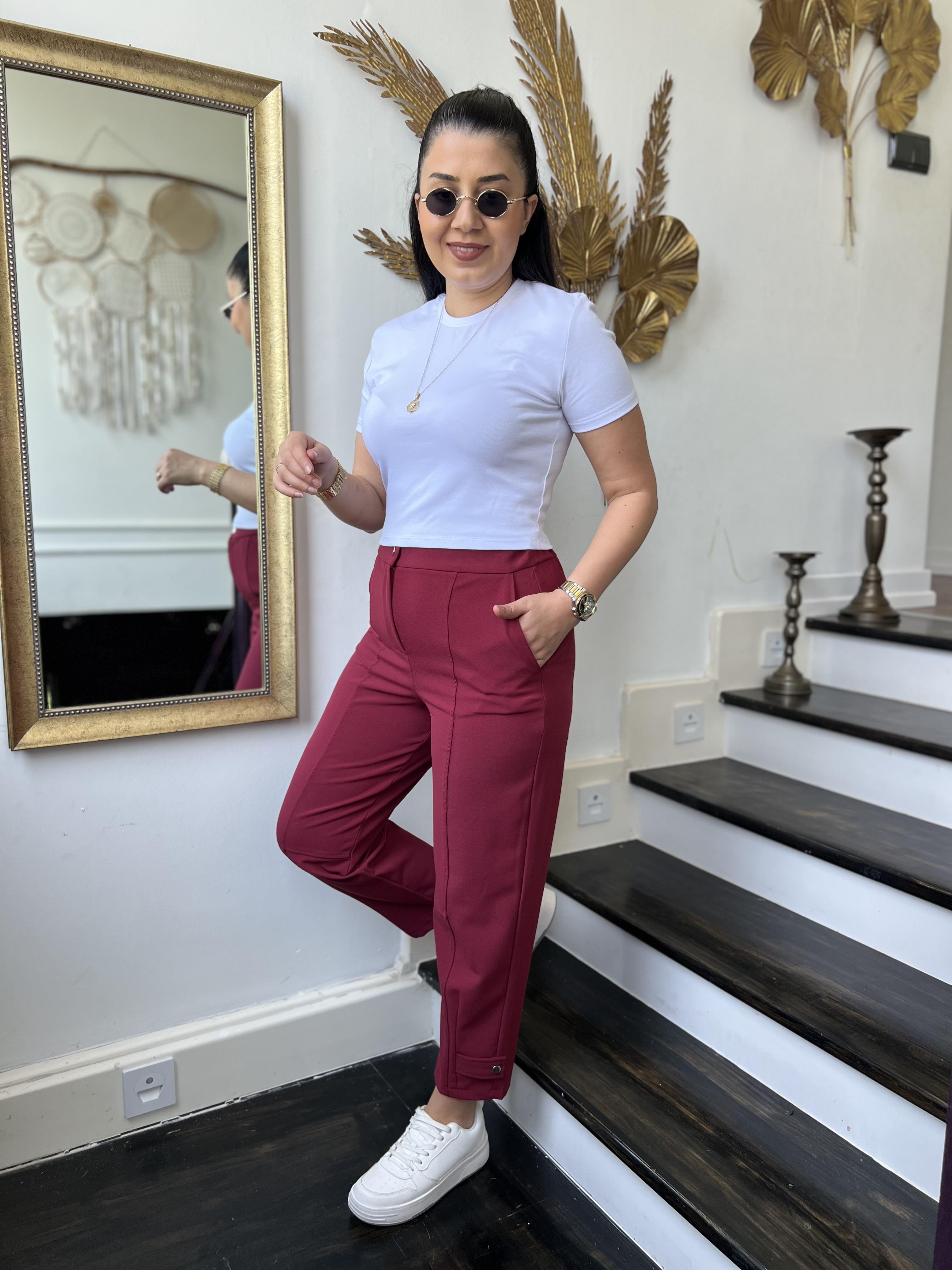 Premium Çıtçıtlı Kumaş Pantolon Bordo