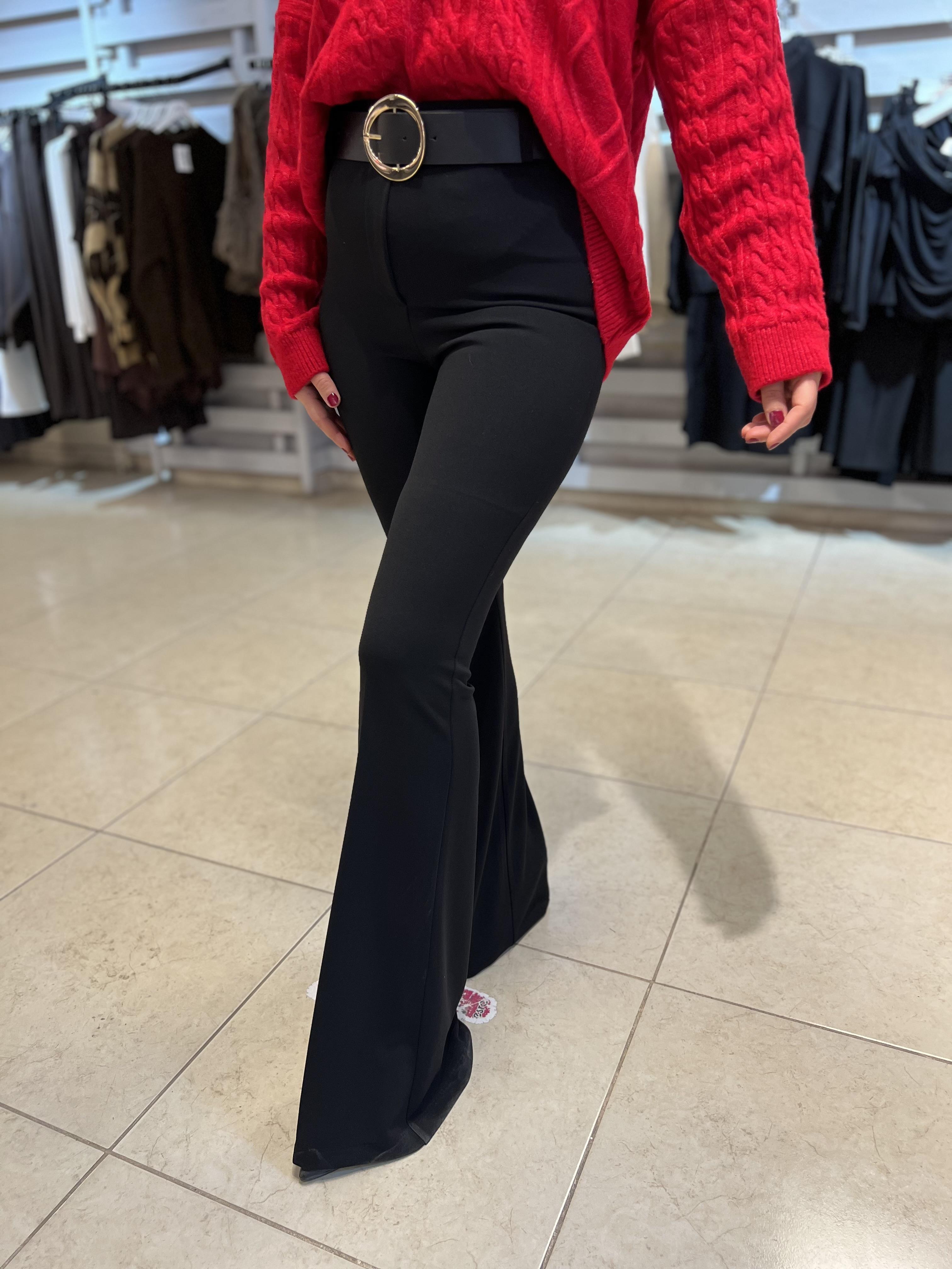 Premium Geniş Tokalı İspanyol Kumaş Pantolon Siyah