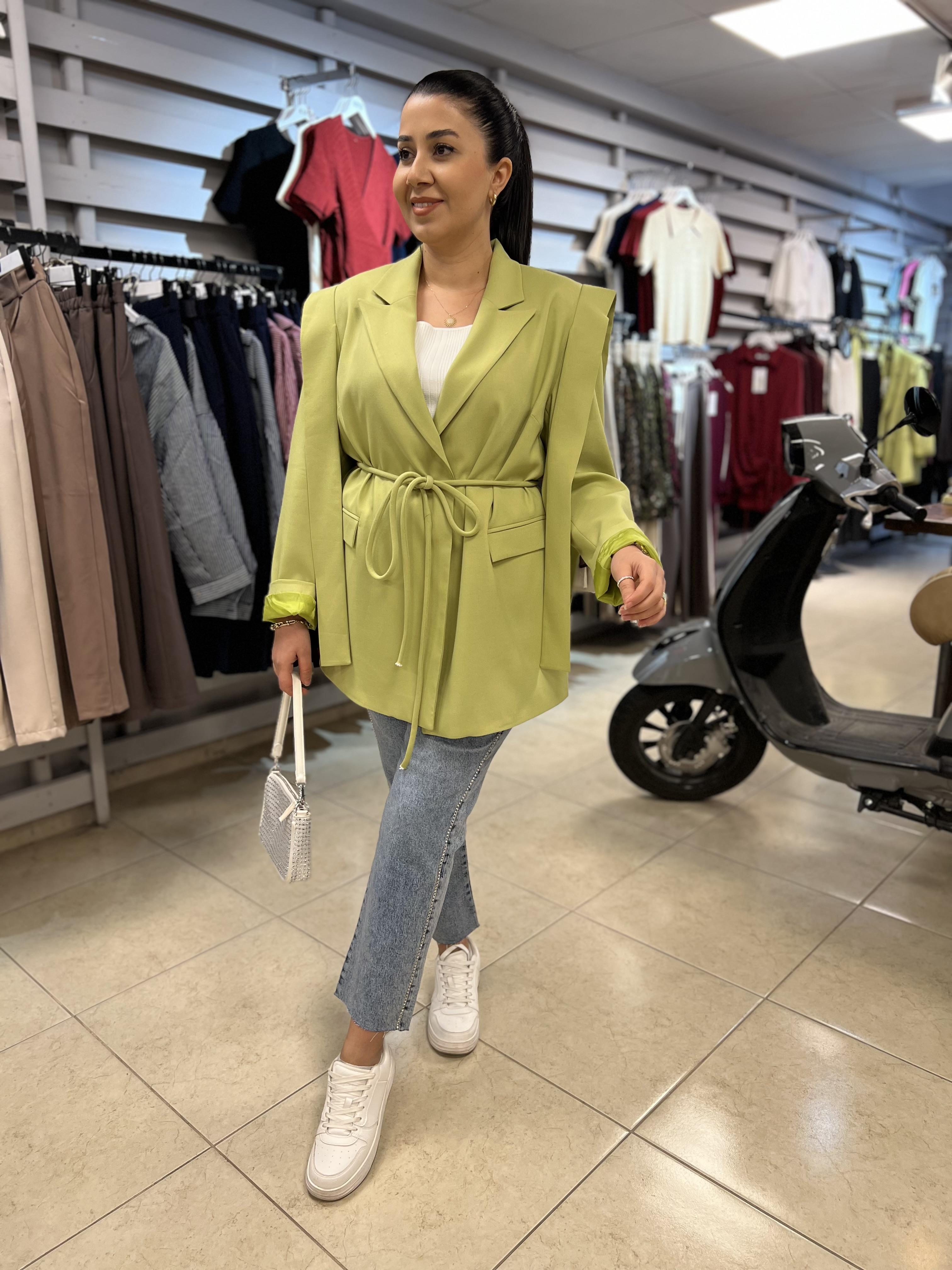 Premium İpli Düz Ceket Yeşil