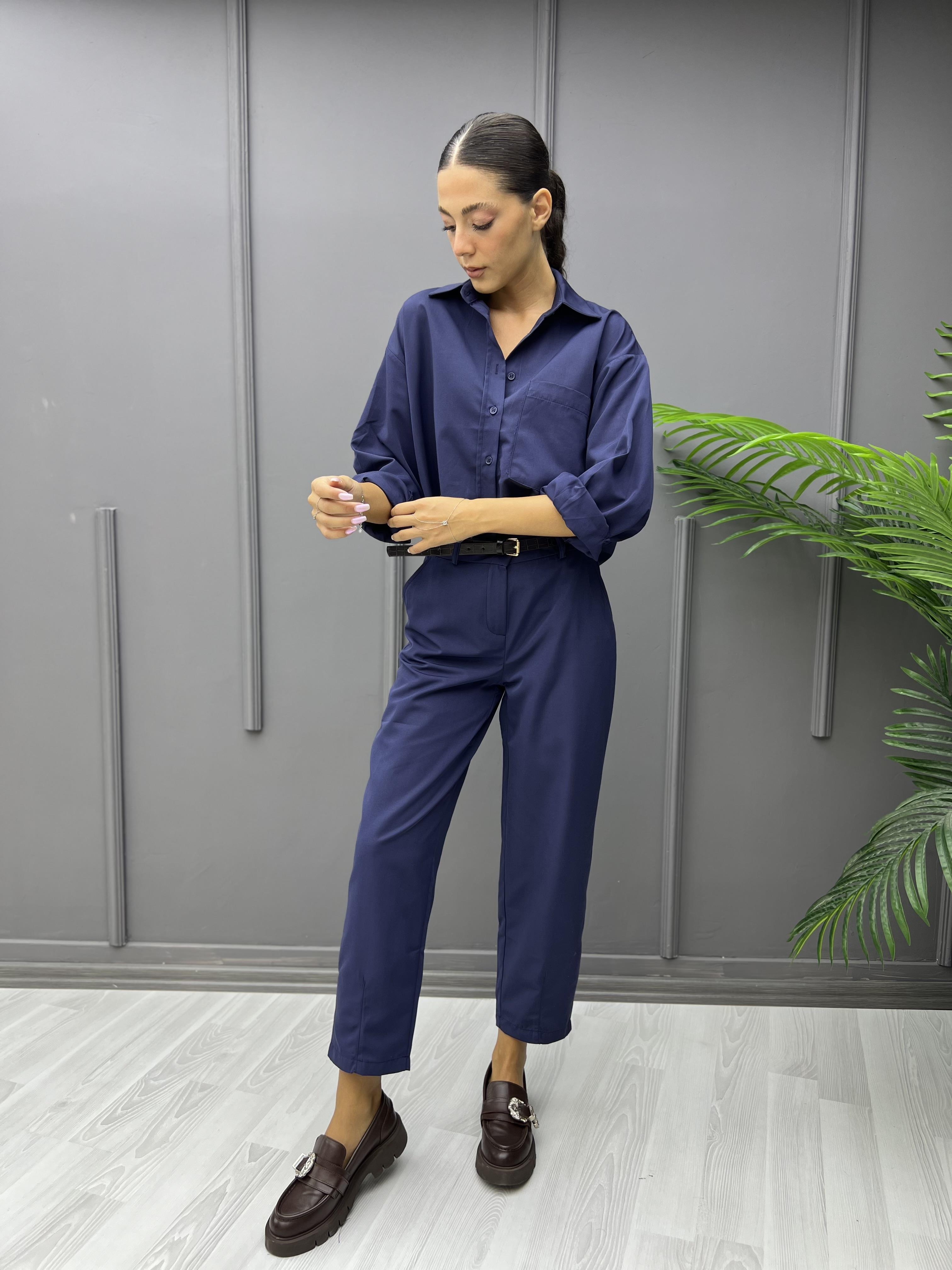Premium Kemerli Gömek Pantolon Takım Lacivert