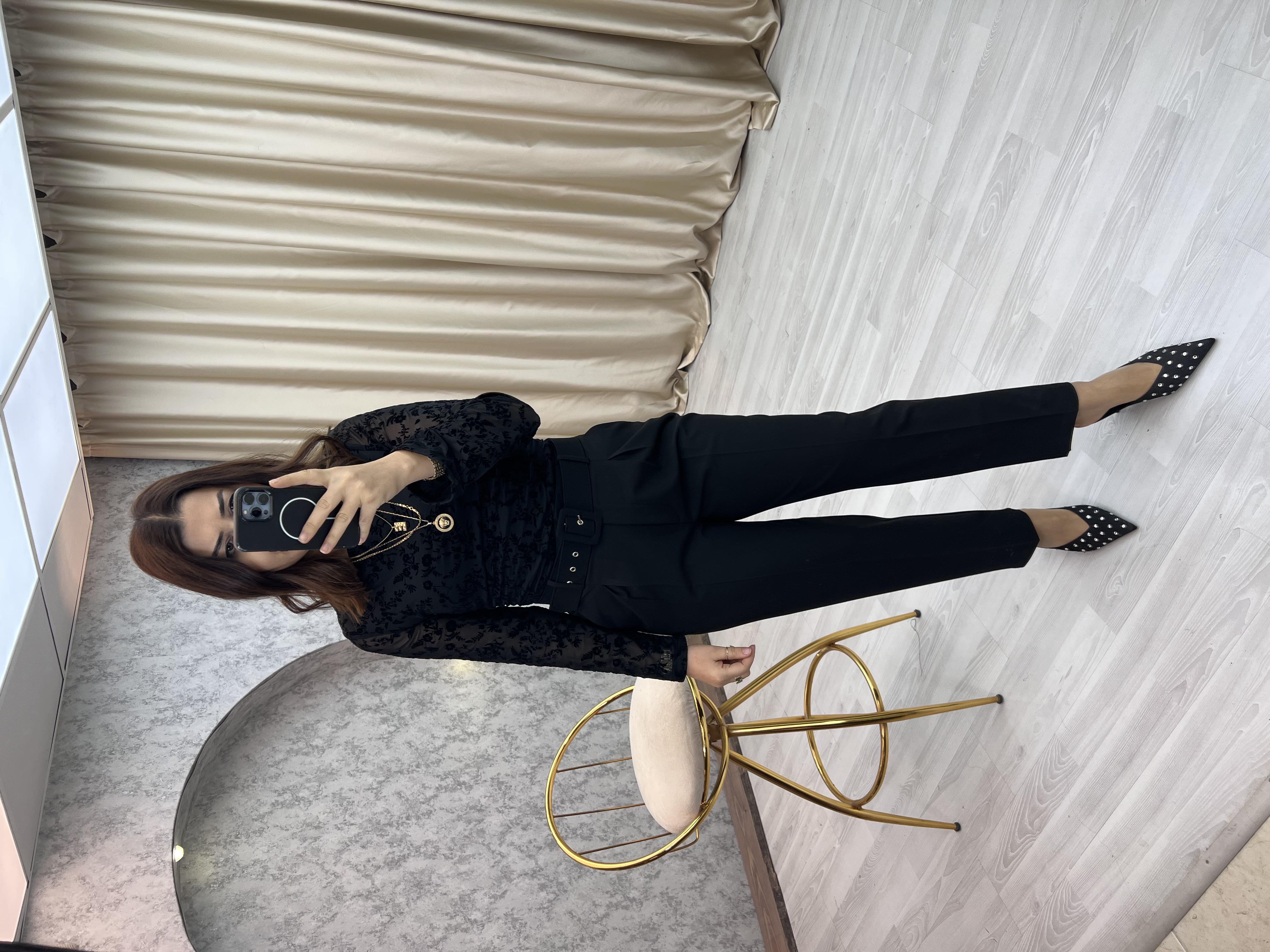 Premium Kemerli Havuç Pantolon Siyah