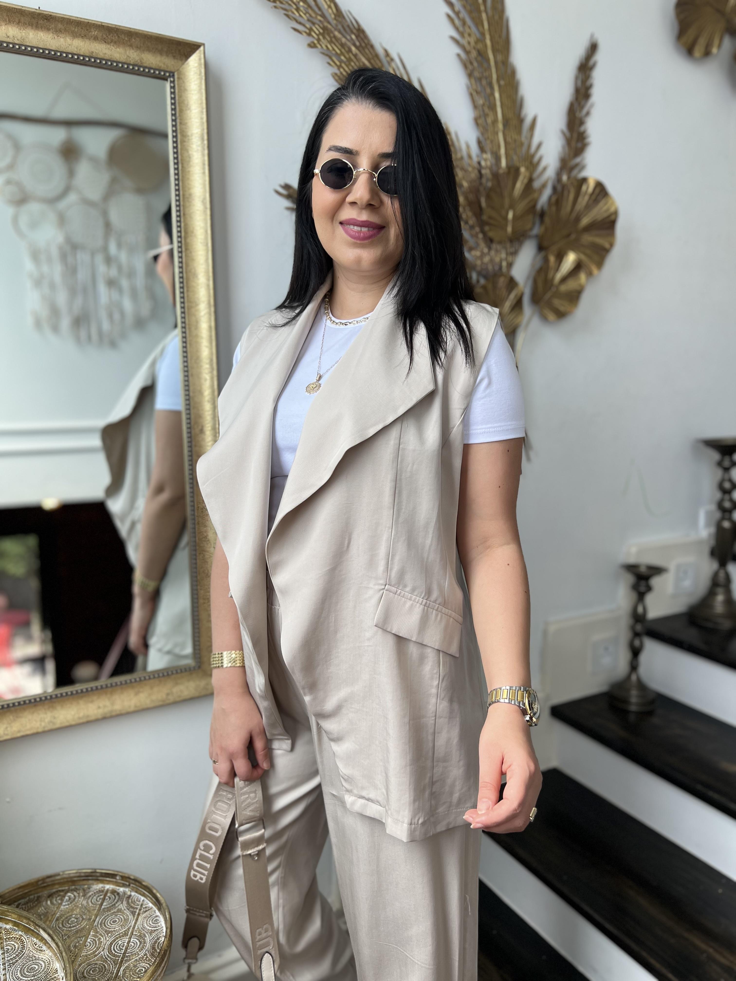 Premium Tensel Yelekli Takım Krem