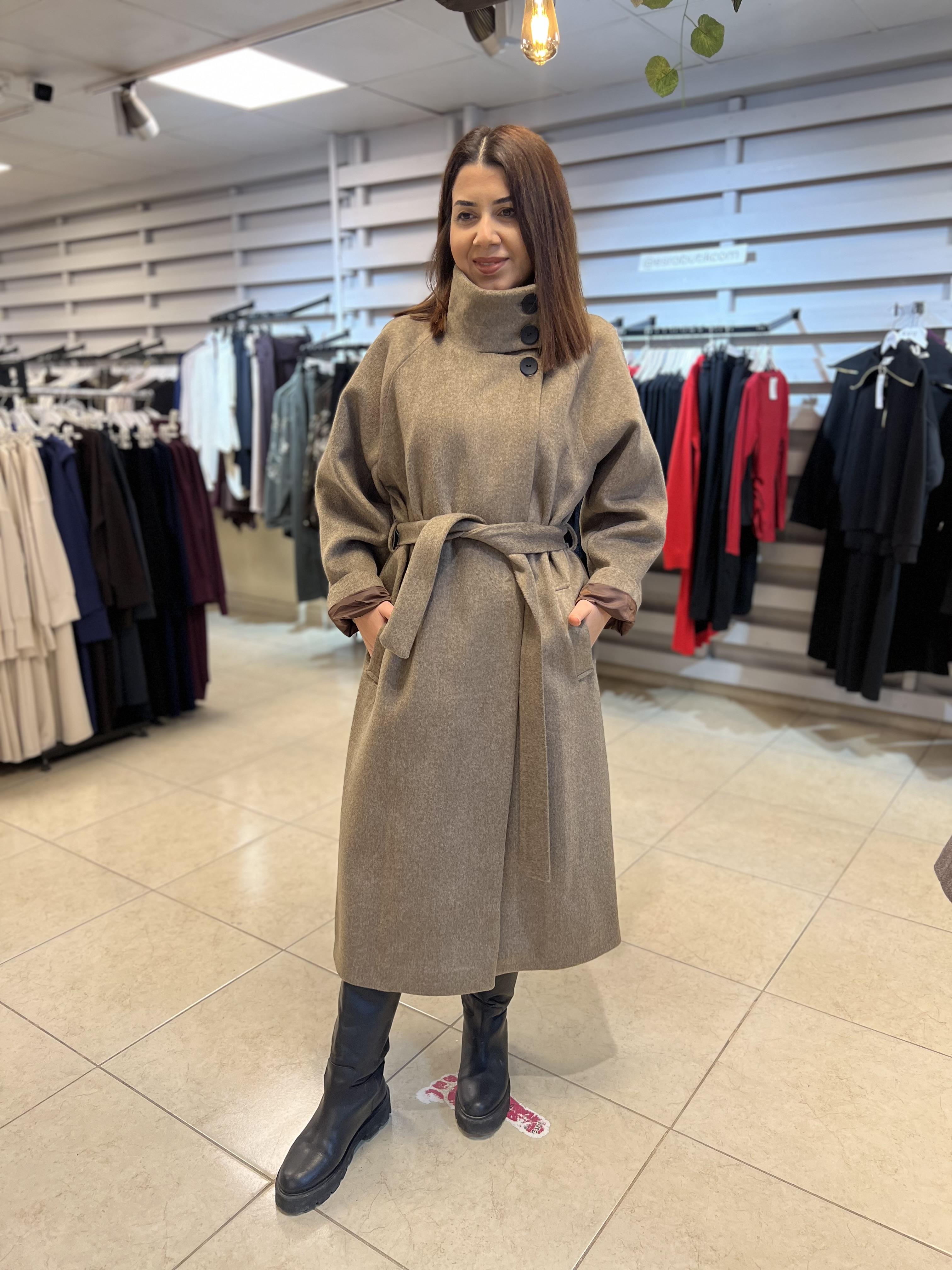 Premium Yaka Düğmeli Kaşe Kaban Kahverengi