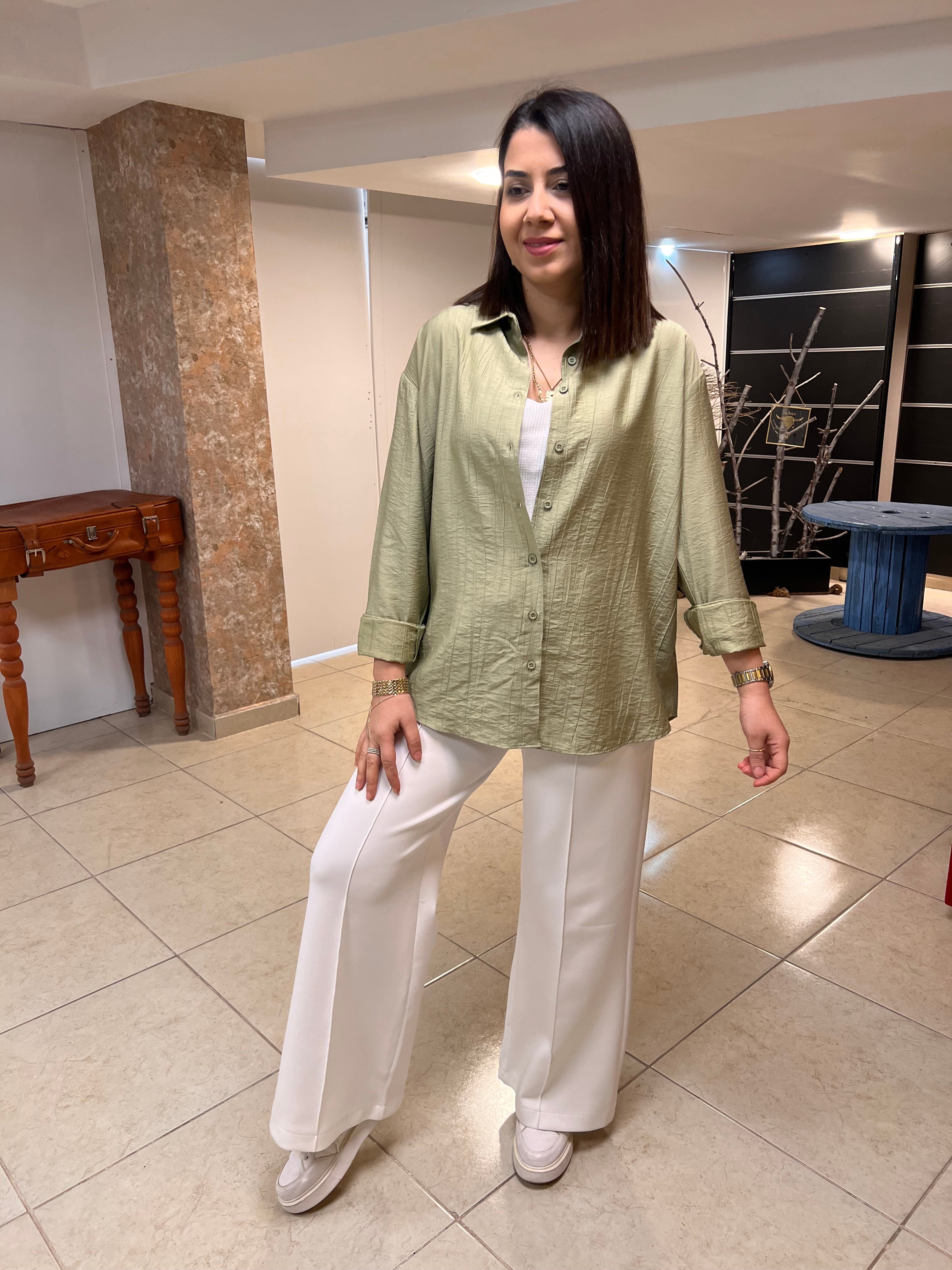 Salaş Kendinden Desen Gömlek Haki