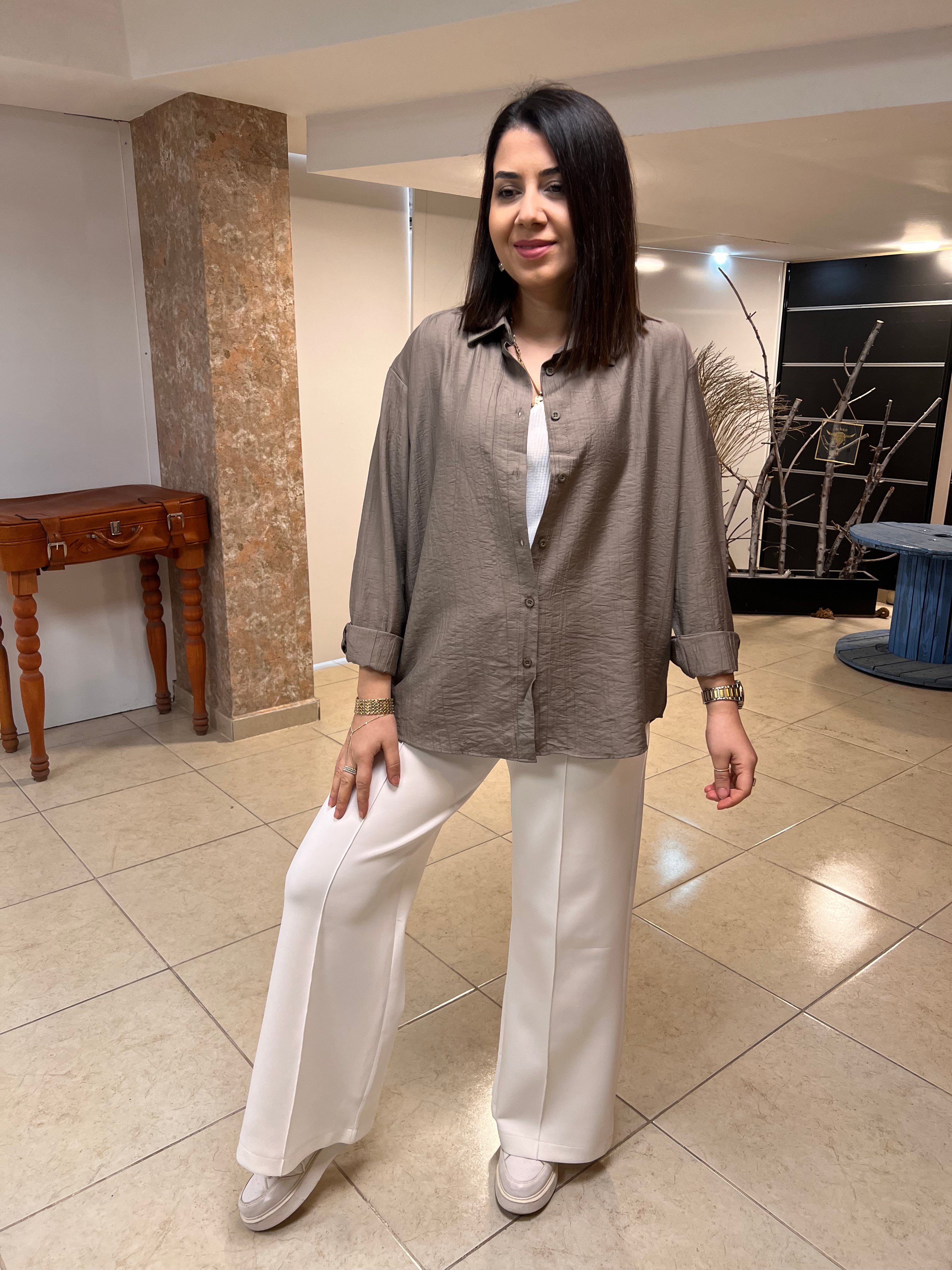 Salaş Kendinden Desen Gömlek Vizon