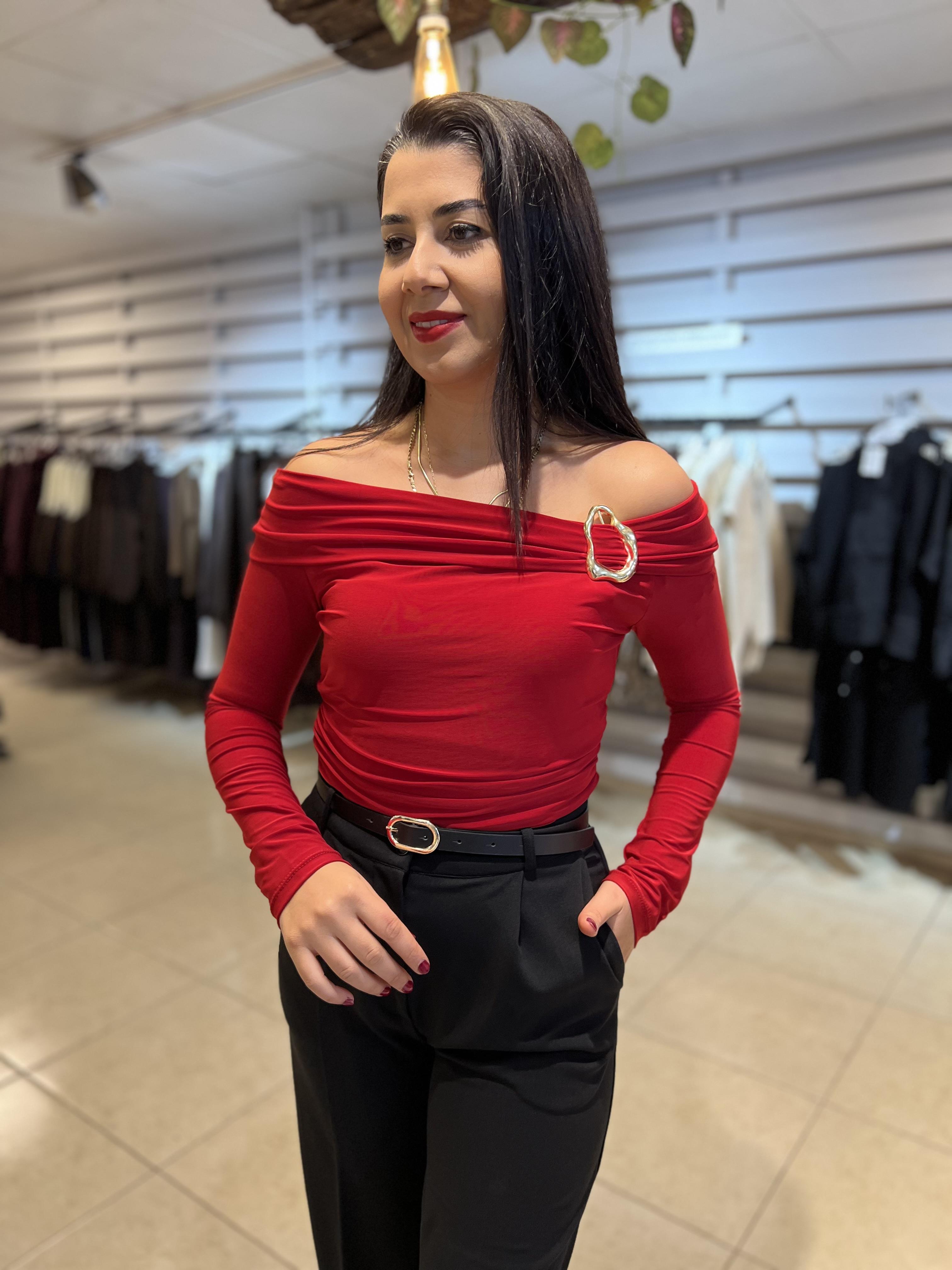 Sandy Madonna Tokalı Bluz Kırmızı