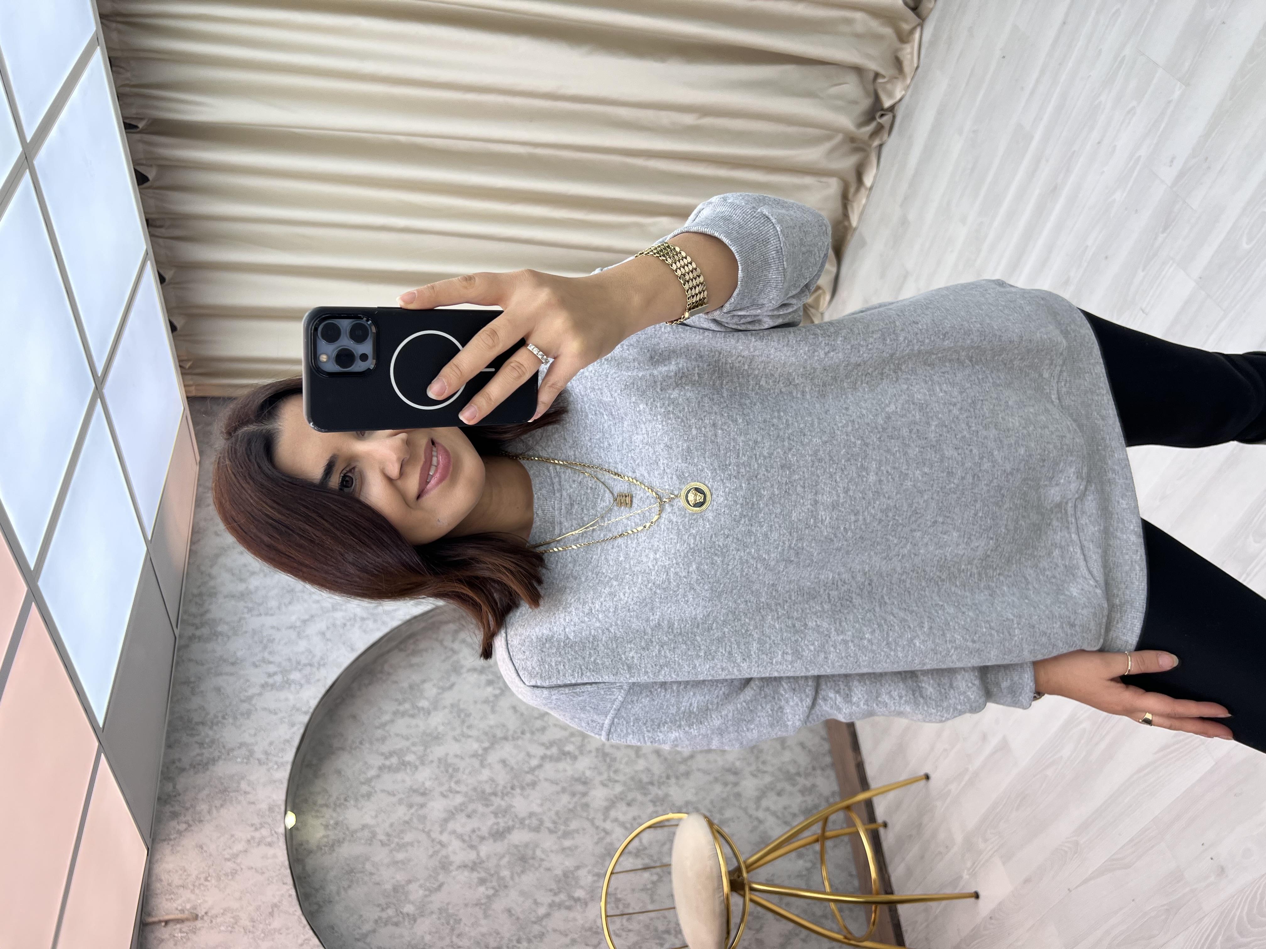 Şardonlu Düz Sweat Gri
