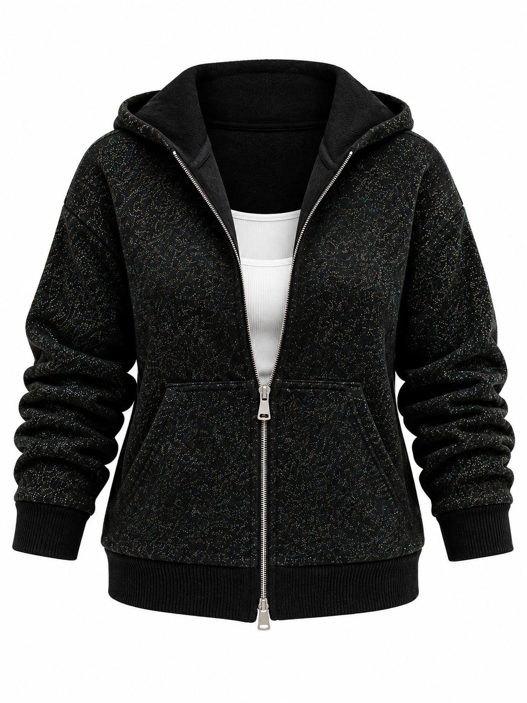 Simli Kapişonlu Sweat Siyah