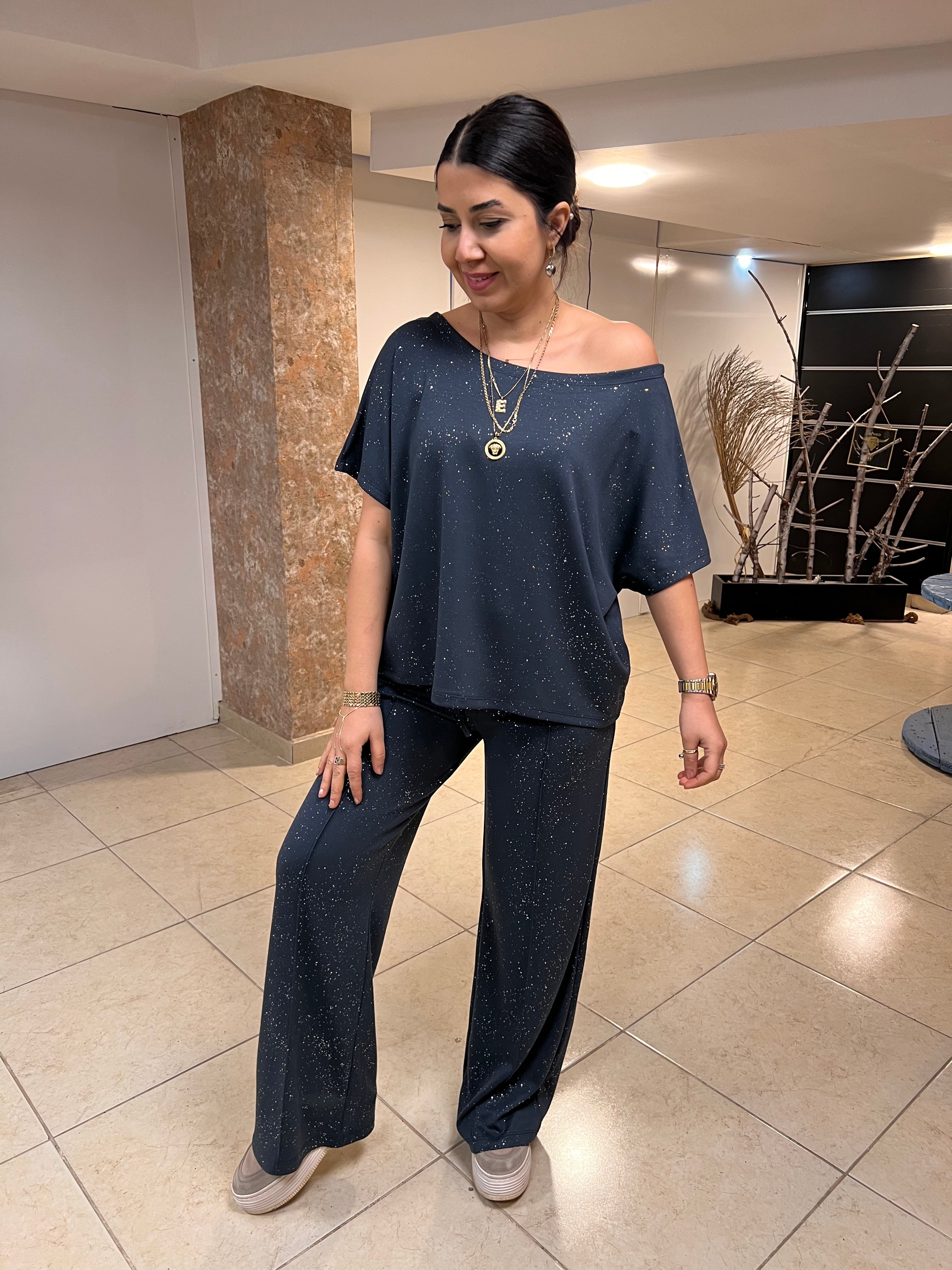 Simli Kayık Yaka Modal Takım Antrasit