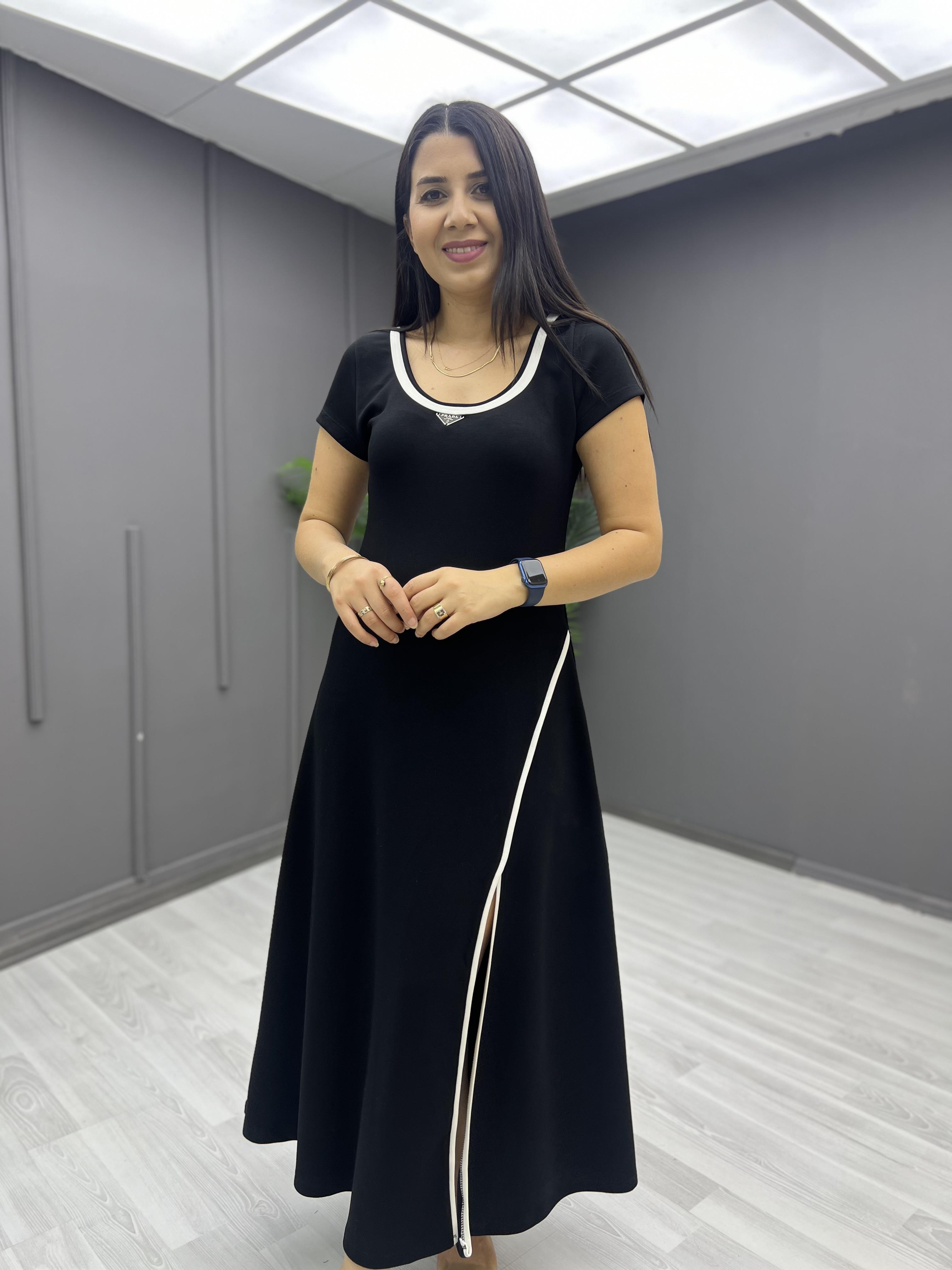 Soft Modal Şeritli Elbise Siyah