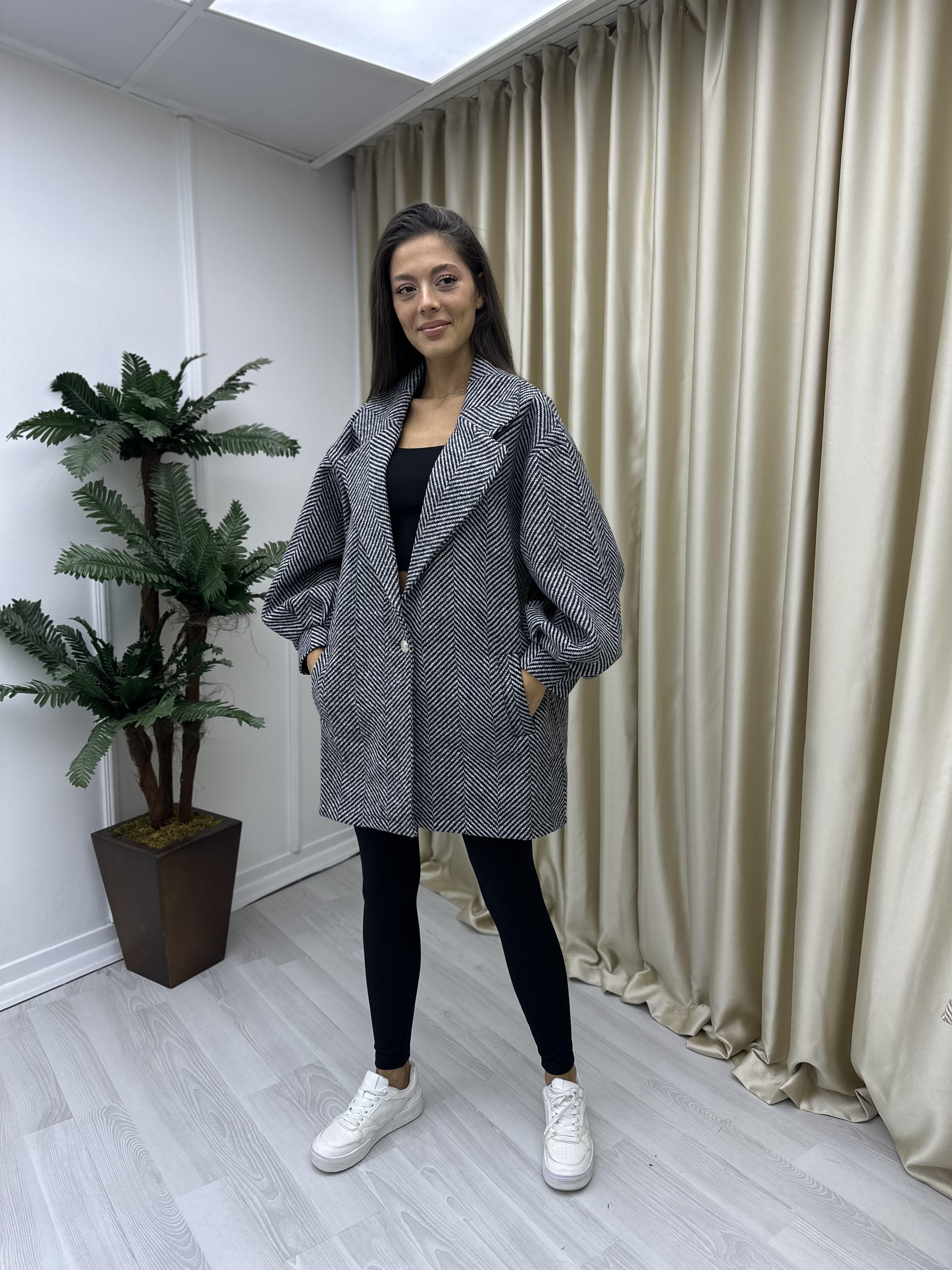 Tek Düğme Balıksırtı Kaban Siyah