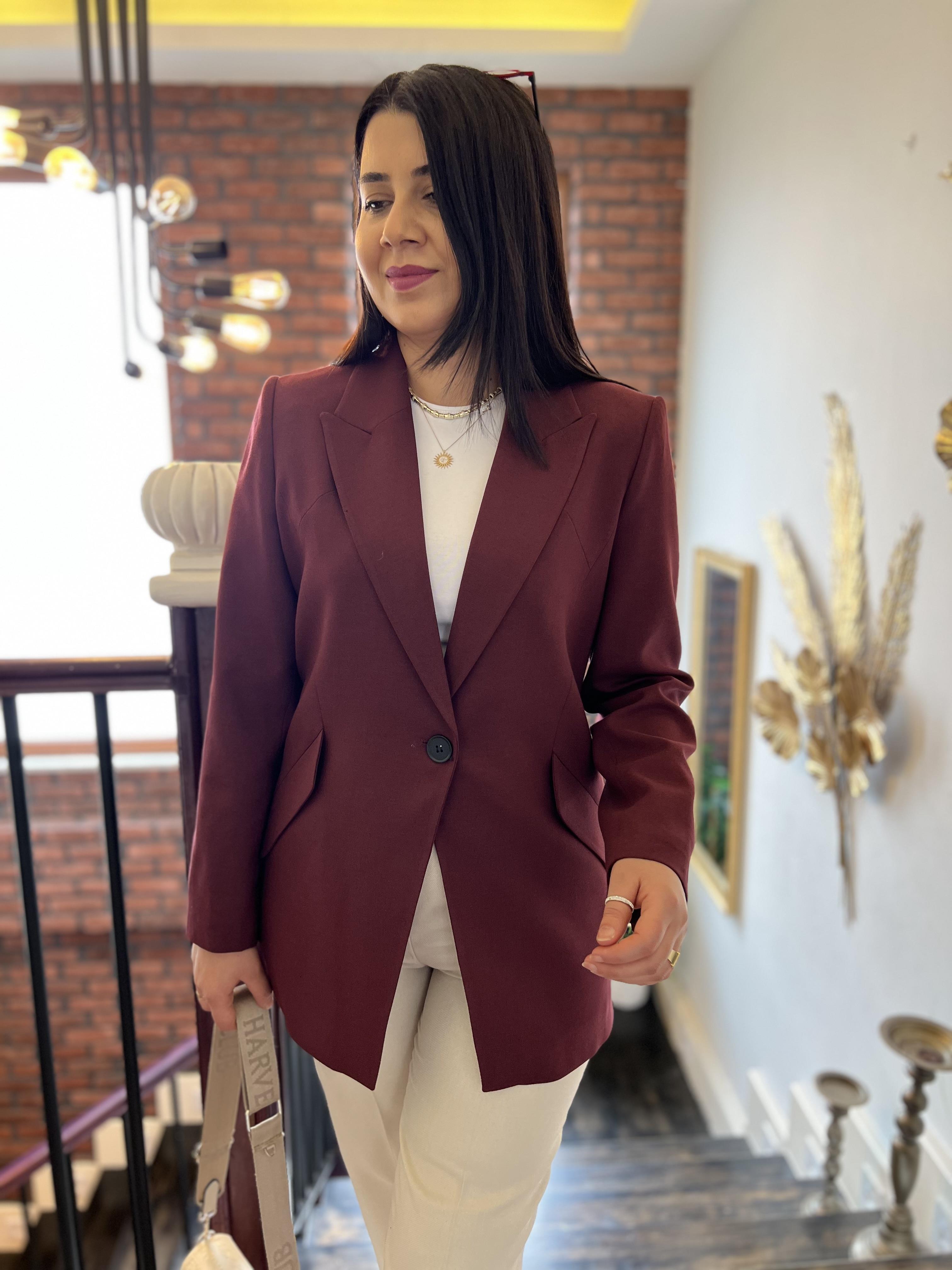 Tek Düğme Blazer Ceket Bordo