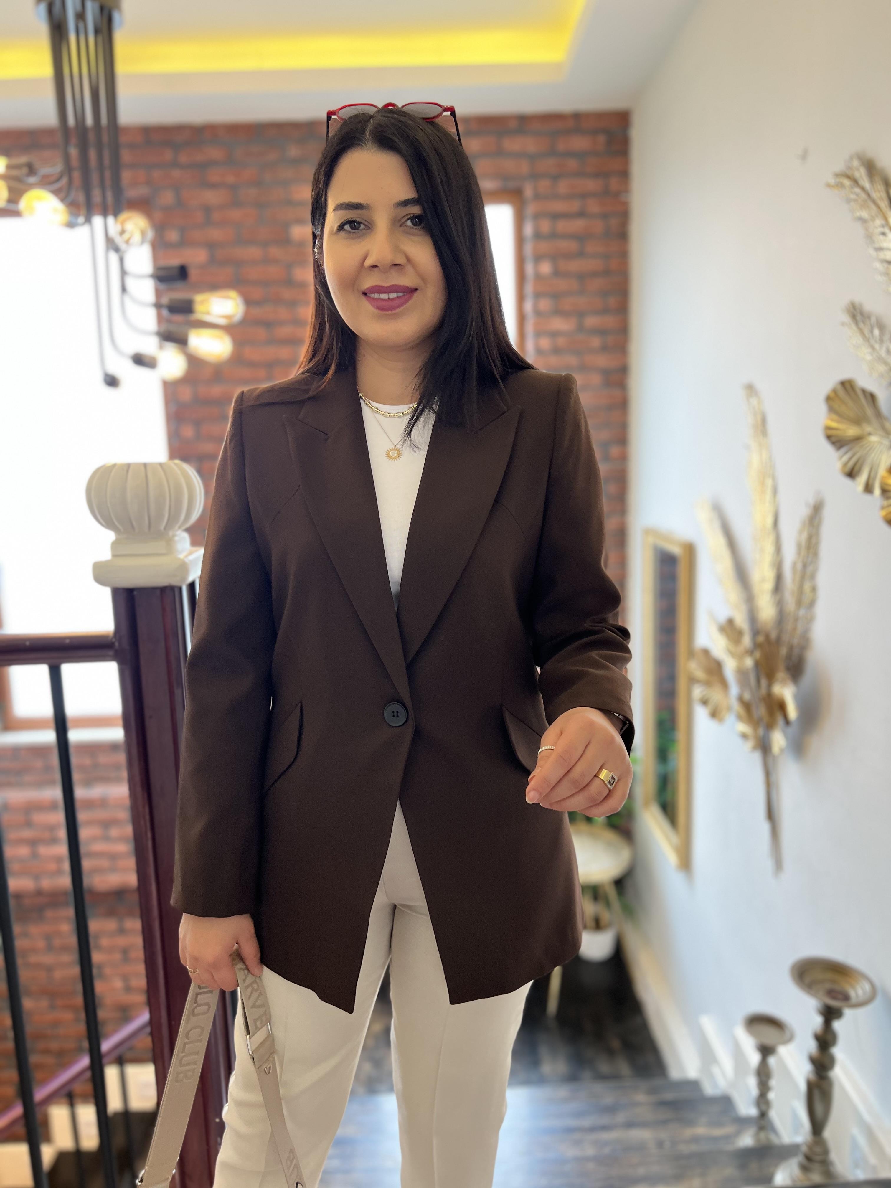 Tek Düğme Blazer Ceket Kahverengi