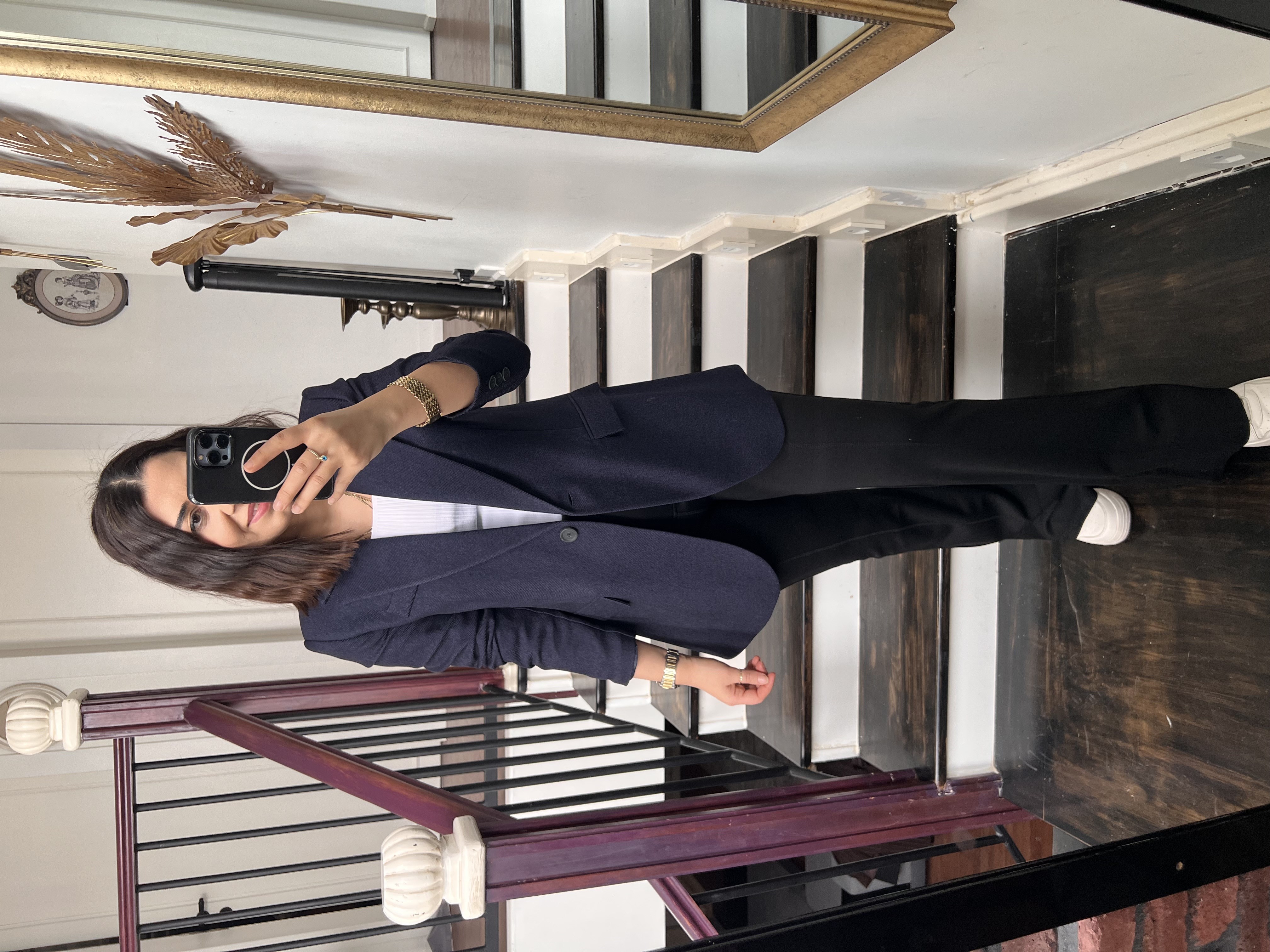 Tek Düğmeli Yün Ceket Lacivert