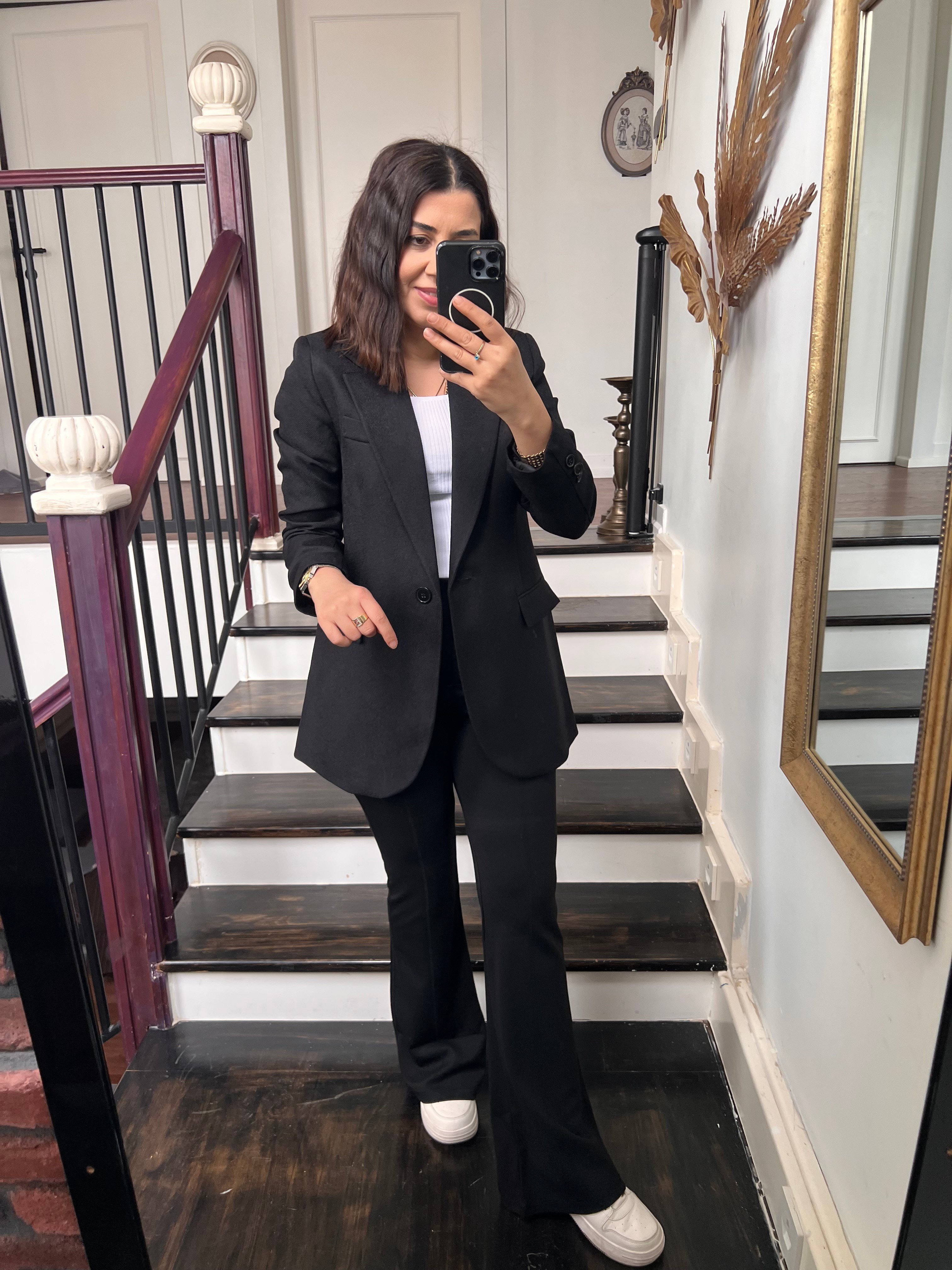 Tek Düğmeli Yün Ceket Siyah