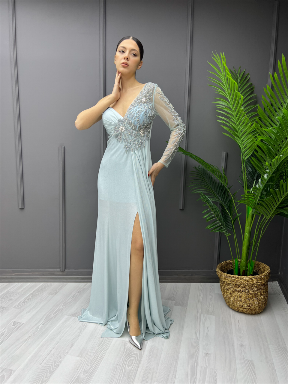 Tek Kol Taşlı Elbise Bebemavi