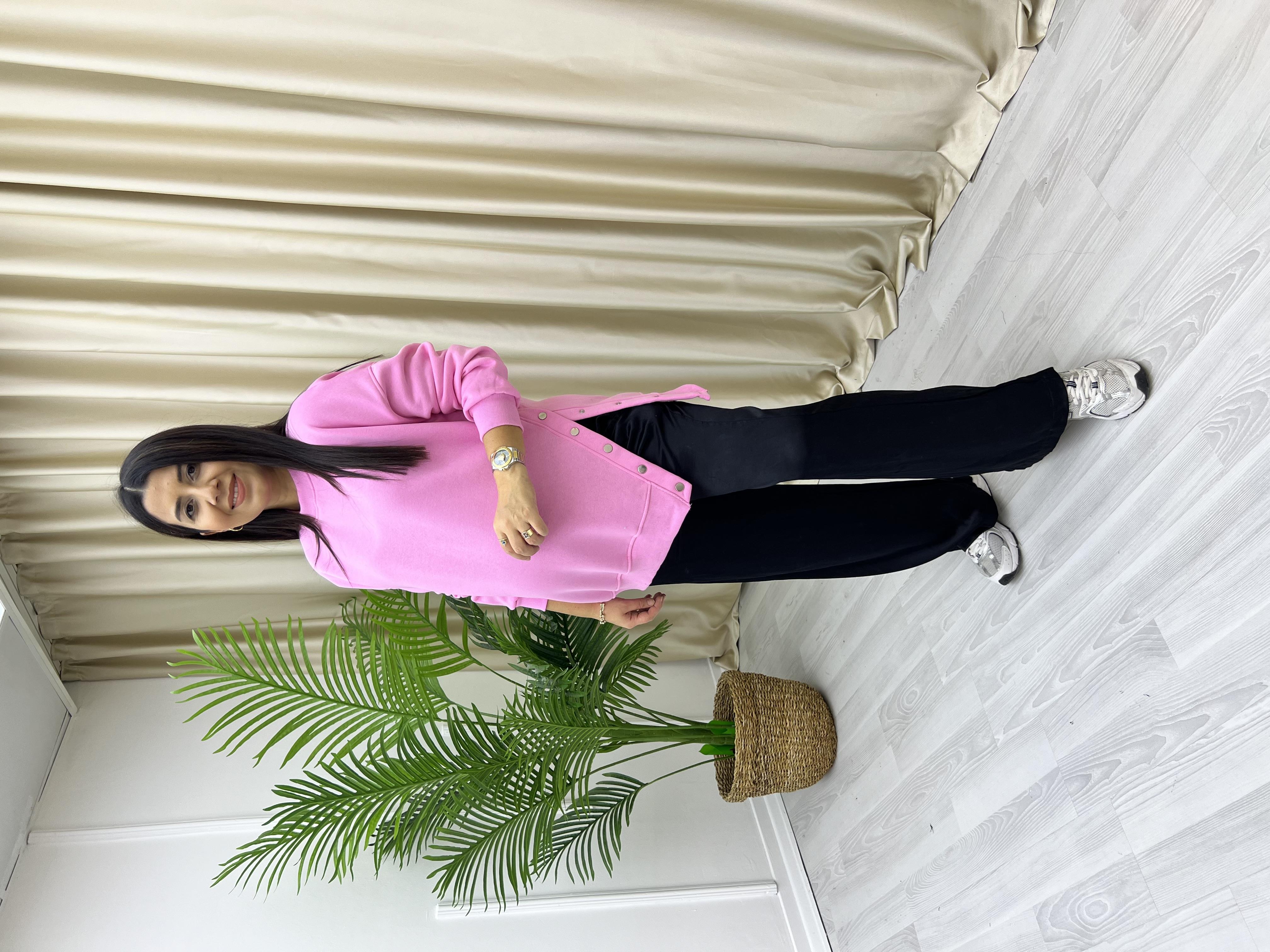 Yanlar Zımbalı Şardonlu Sweat Pembe