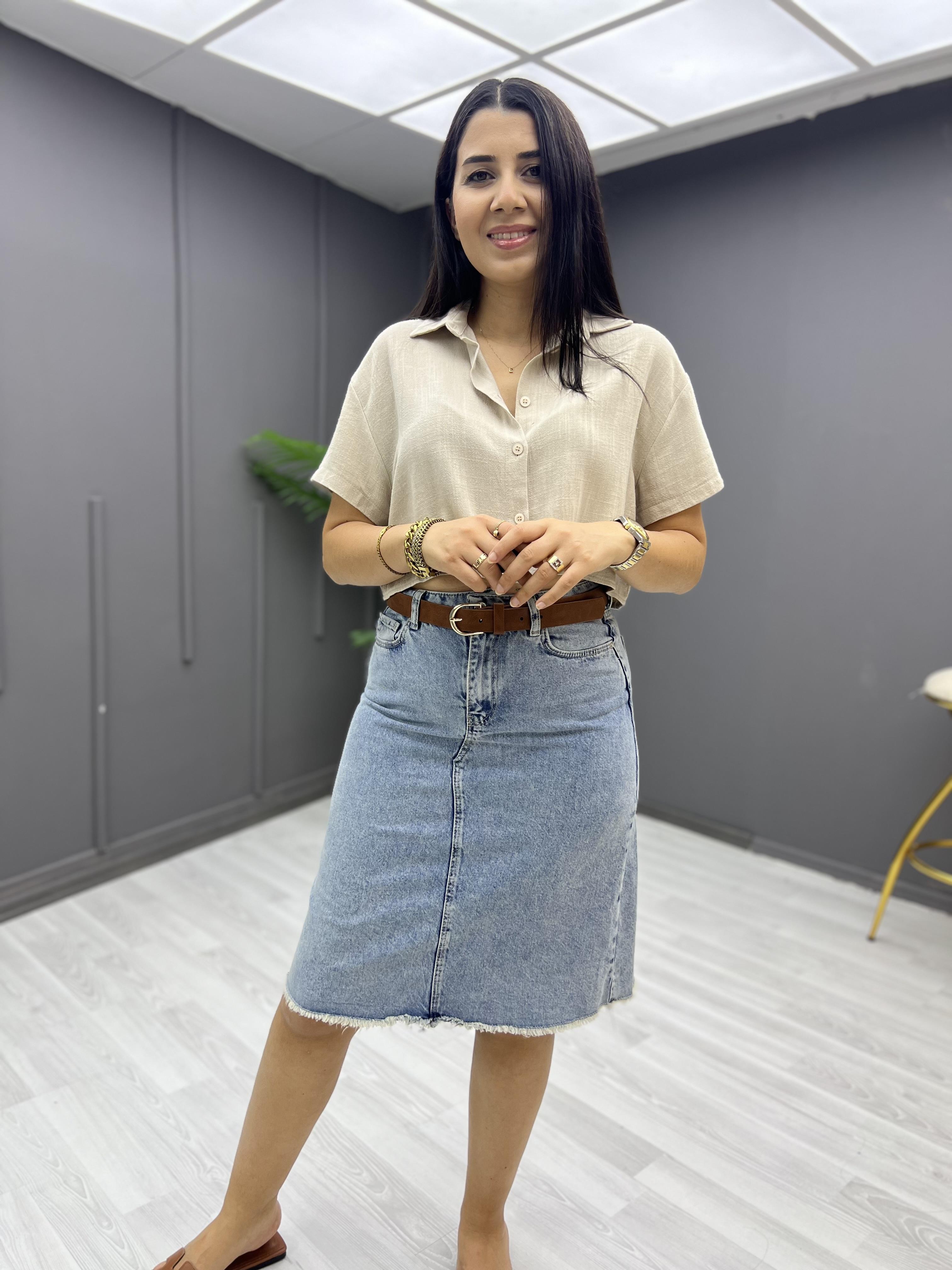 Yırtmaçlı Jean Etek