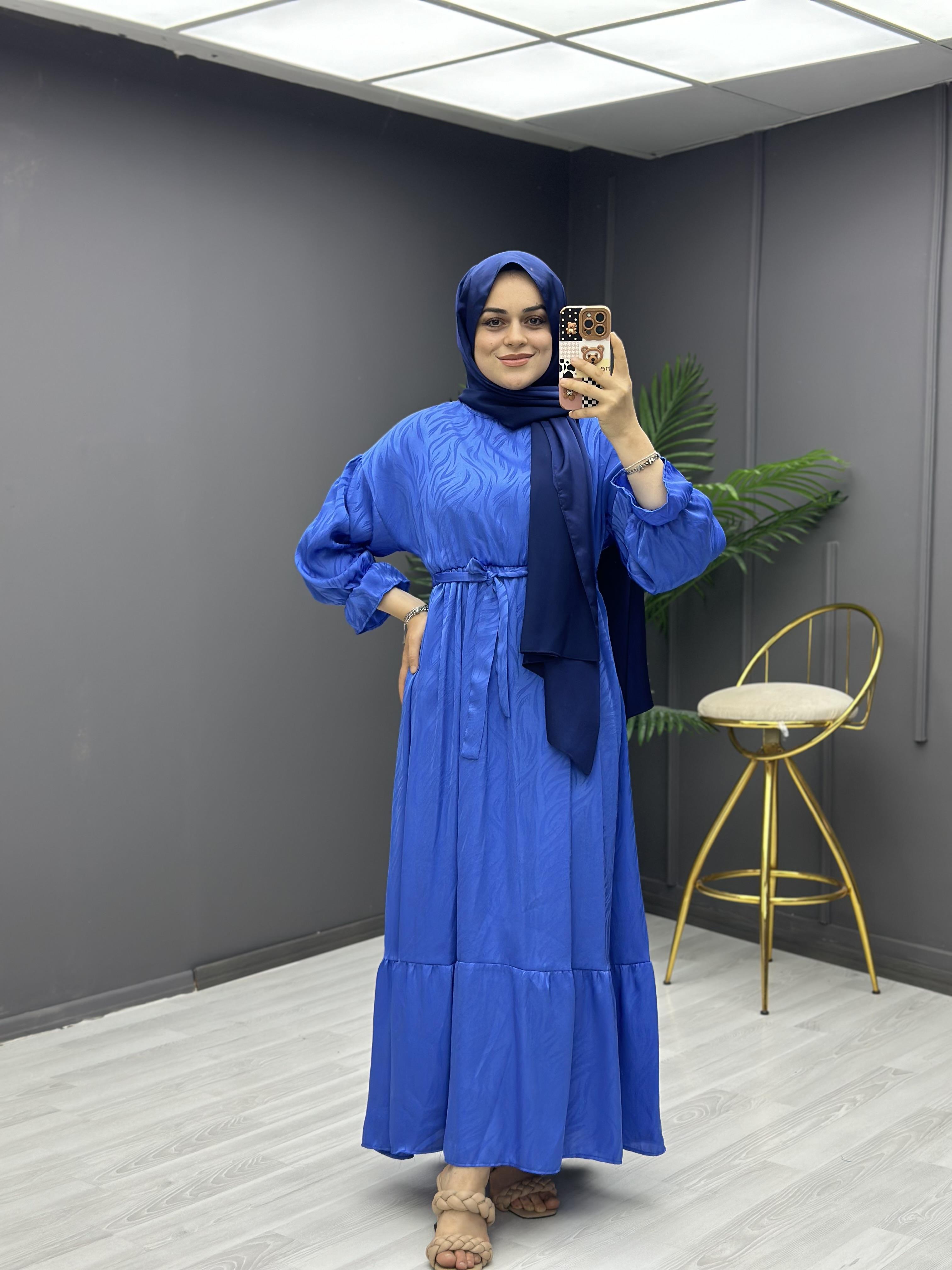 Zebra Jakarlı Elbise Saks