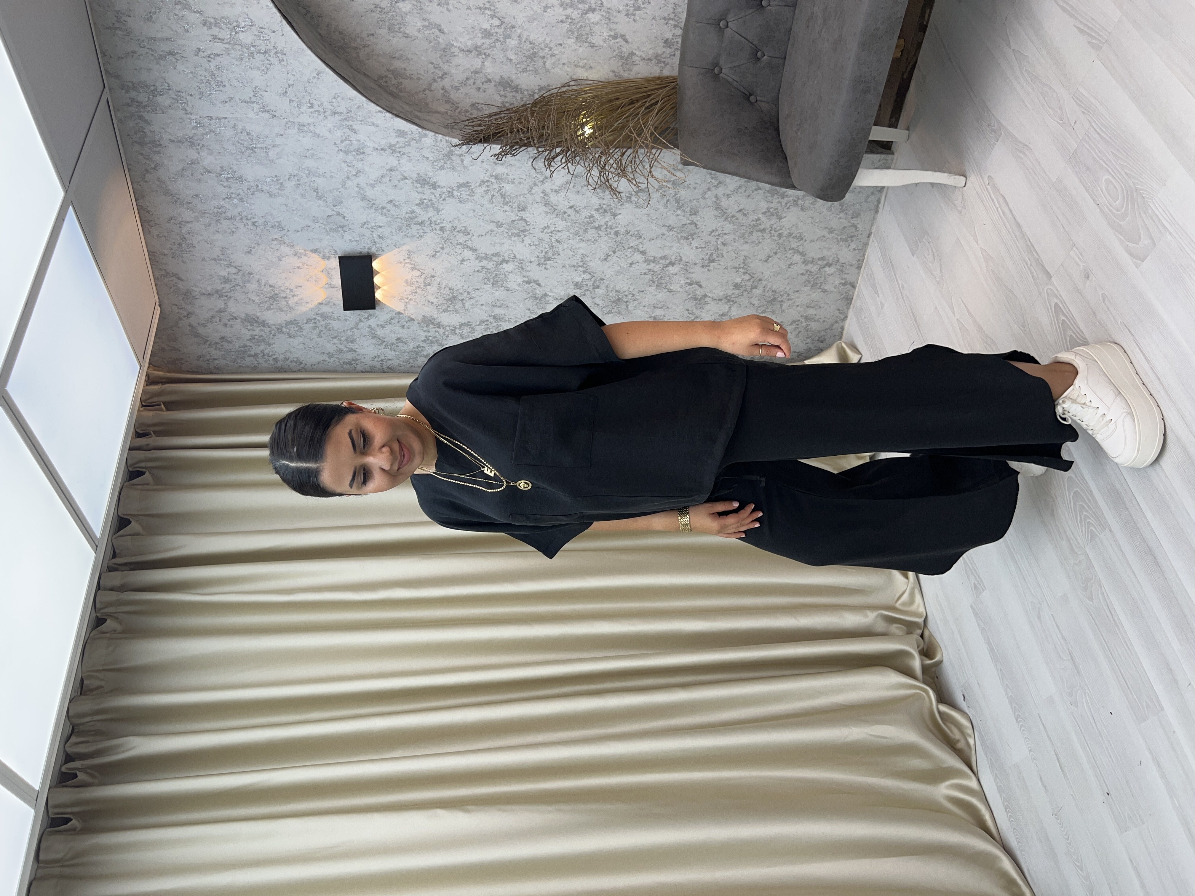 Zr Yırtmaçlı Pantolon Bluz Takım Siyah